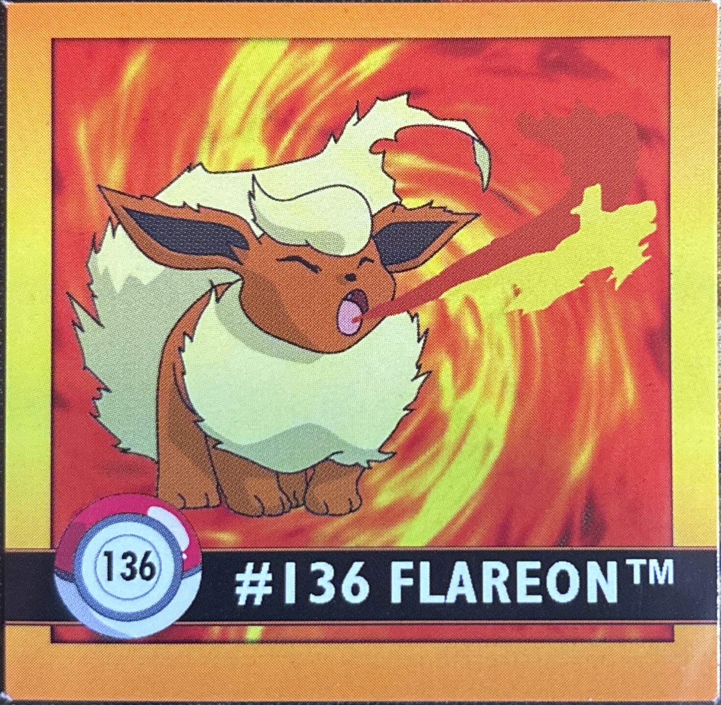 Flareon sticker #136, Artbox (USA) Pokémon Artbox Stickers (1999), front