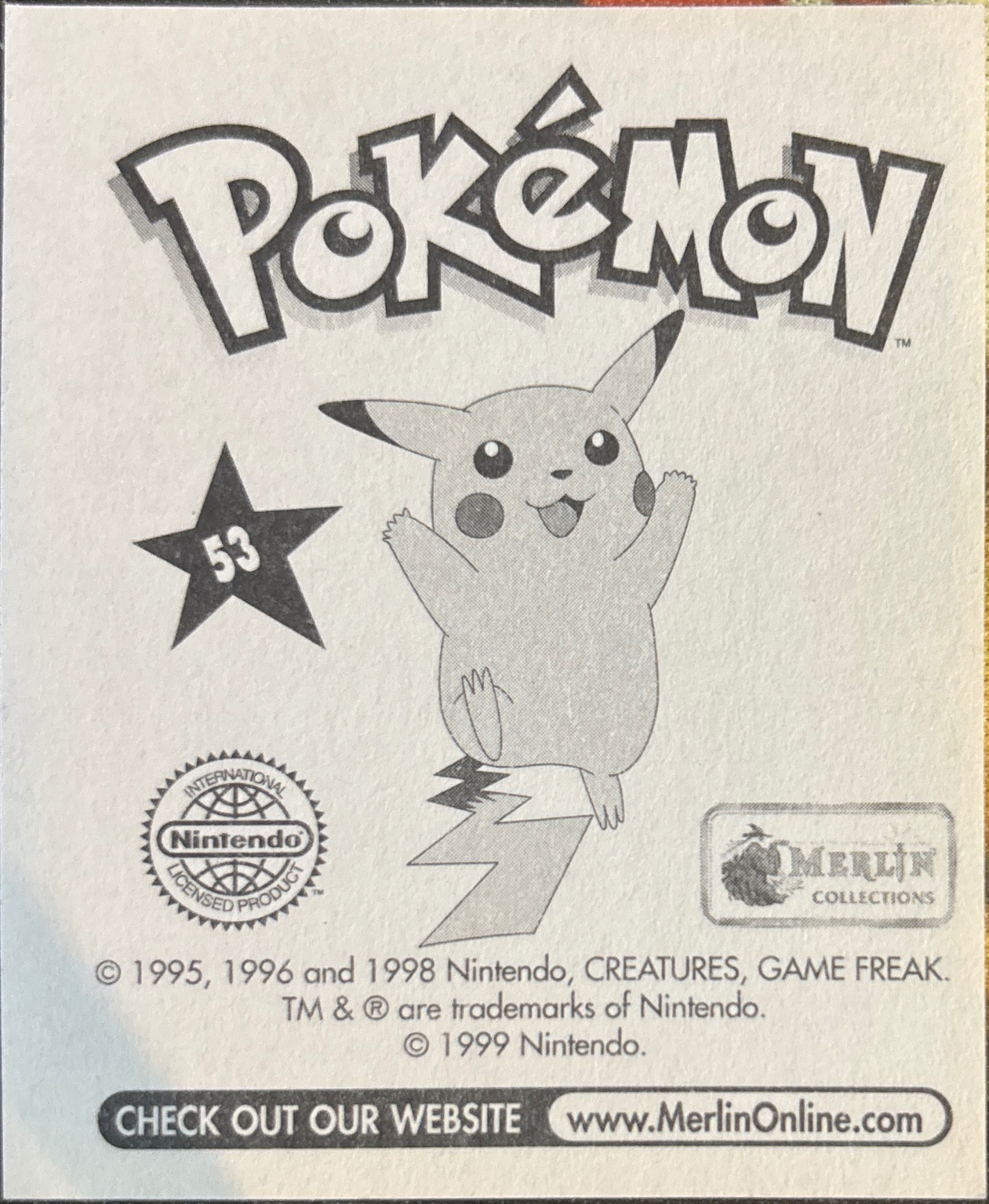 Persian card #53, Pokémon Merlin Series 1 (1999), back