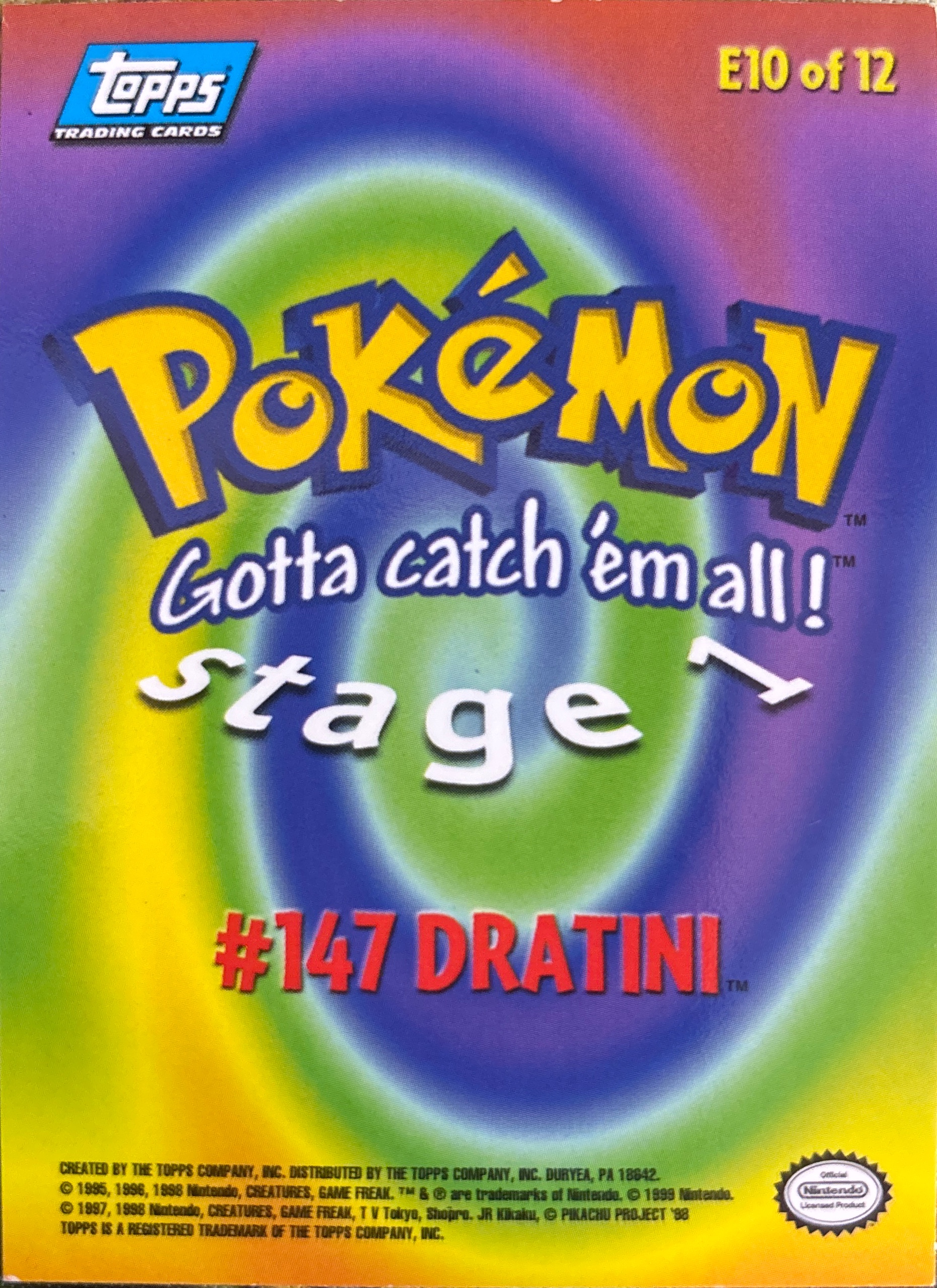 Dratini card #E10, Pokemon Topps First Movie Trading Cards (1999), back