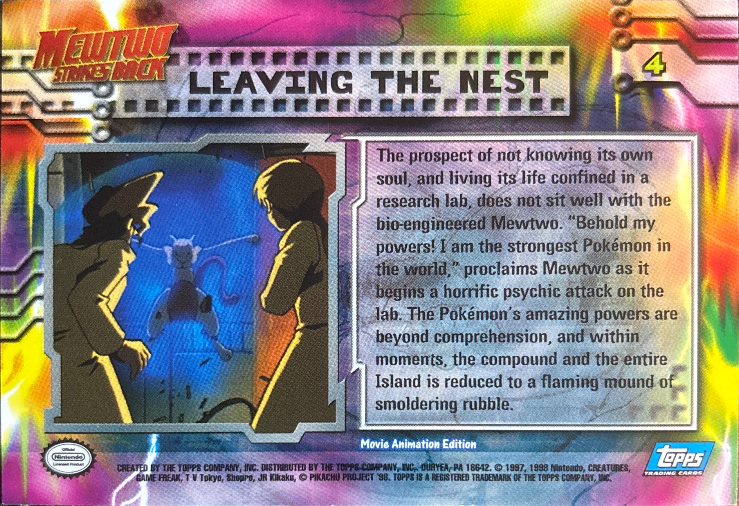 Leaving the Nest card #4, Pokemon Topps First Movie Trading Cards (1999), back