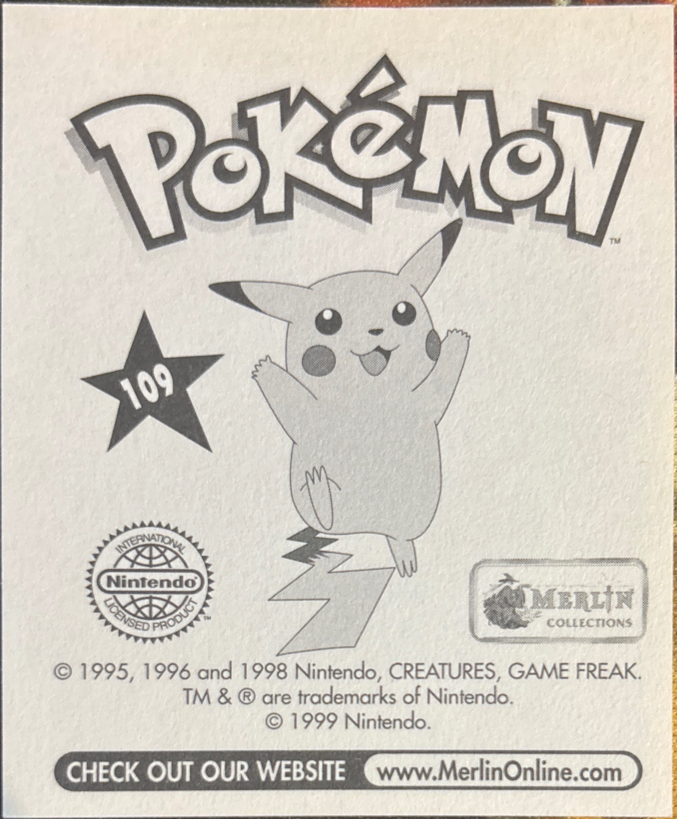 Koffing card #109, Pokémon Merlin Series 1 (1999), back