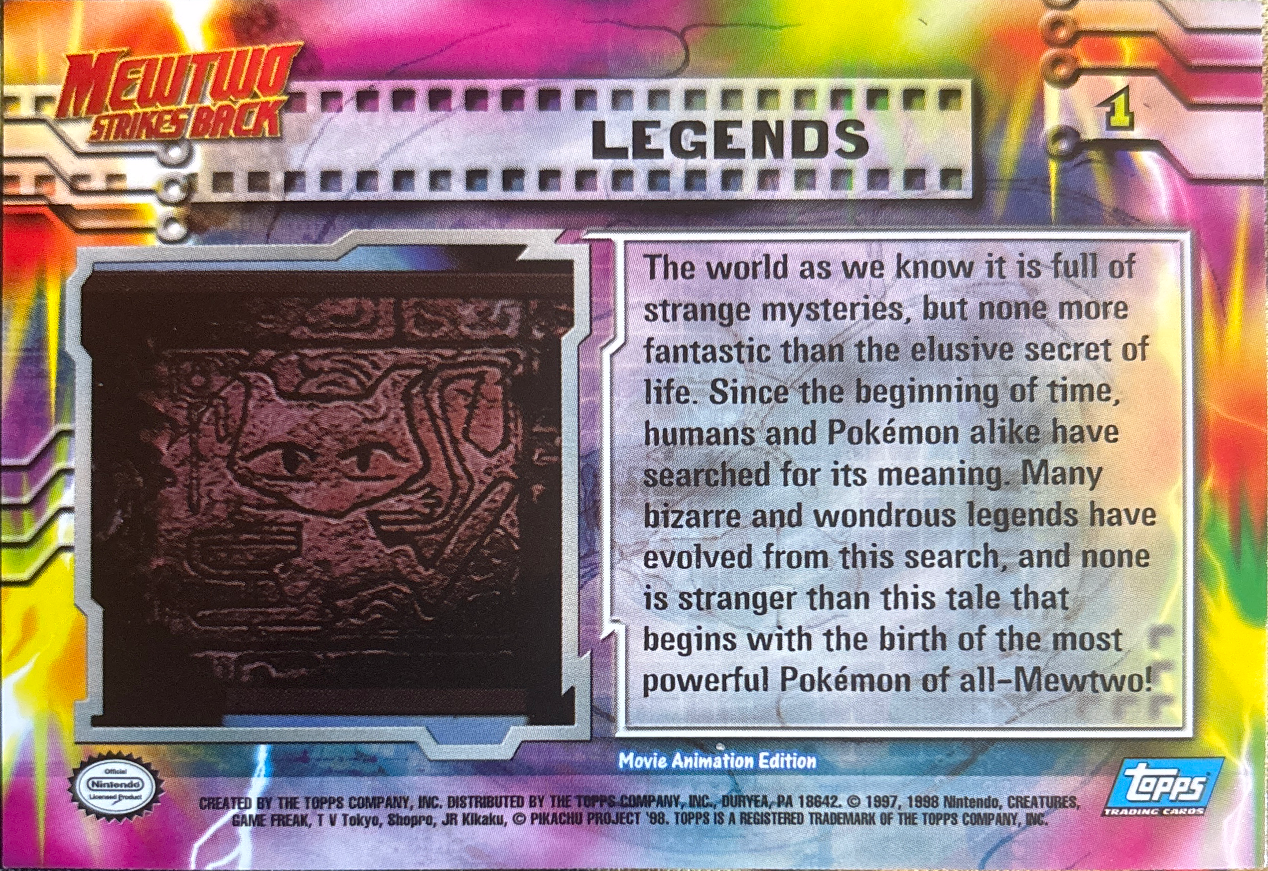 Legends card #1, Pokemon Topps First Movie Trading Cards (1999), back