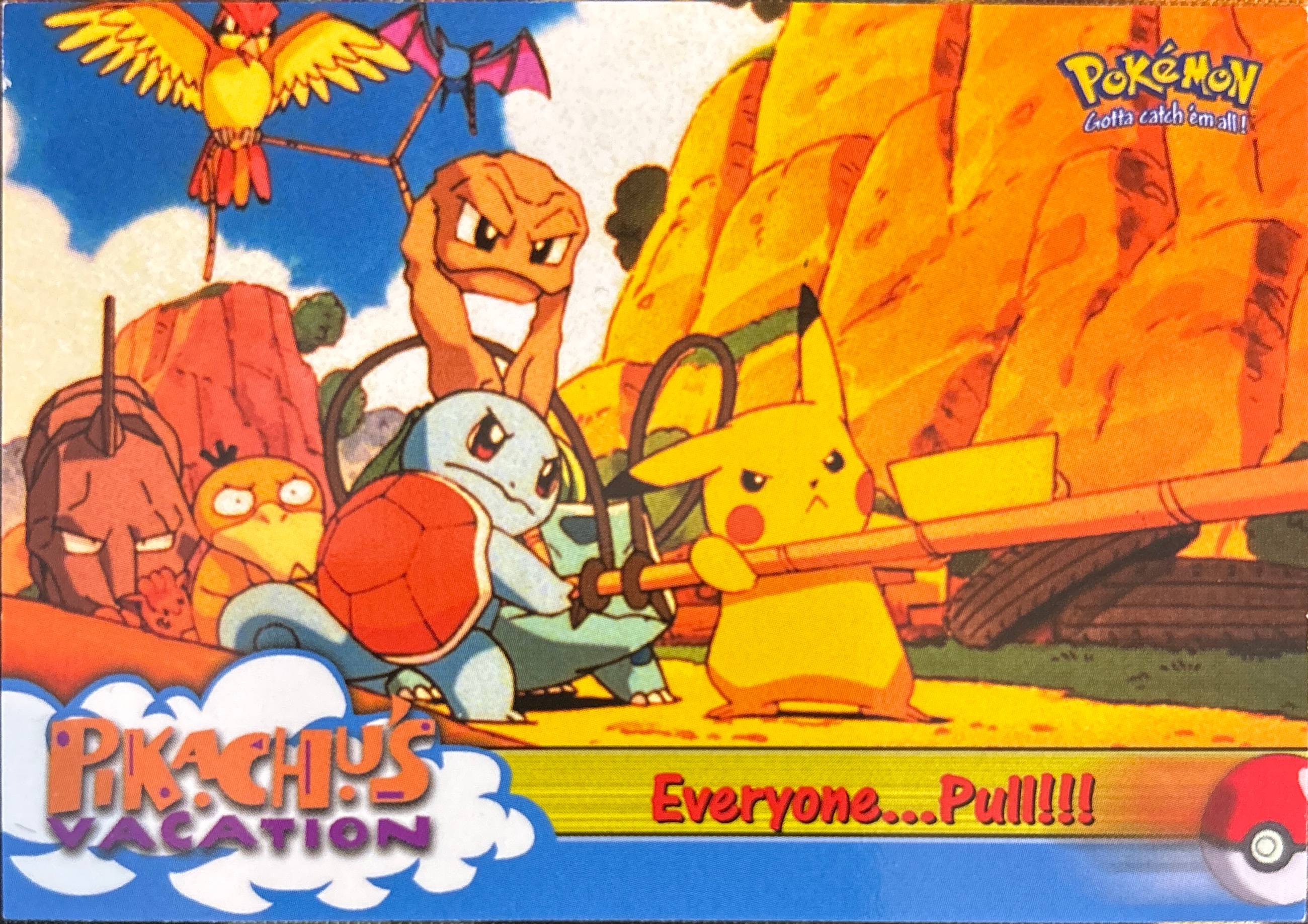 Everyone...Pull!!! card #52, Pokemon Topps First Movie Trading Cards (1999), front