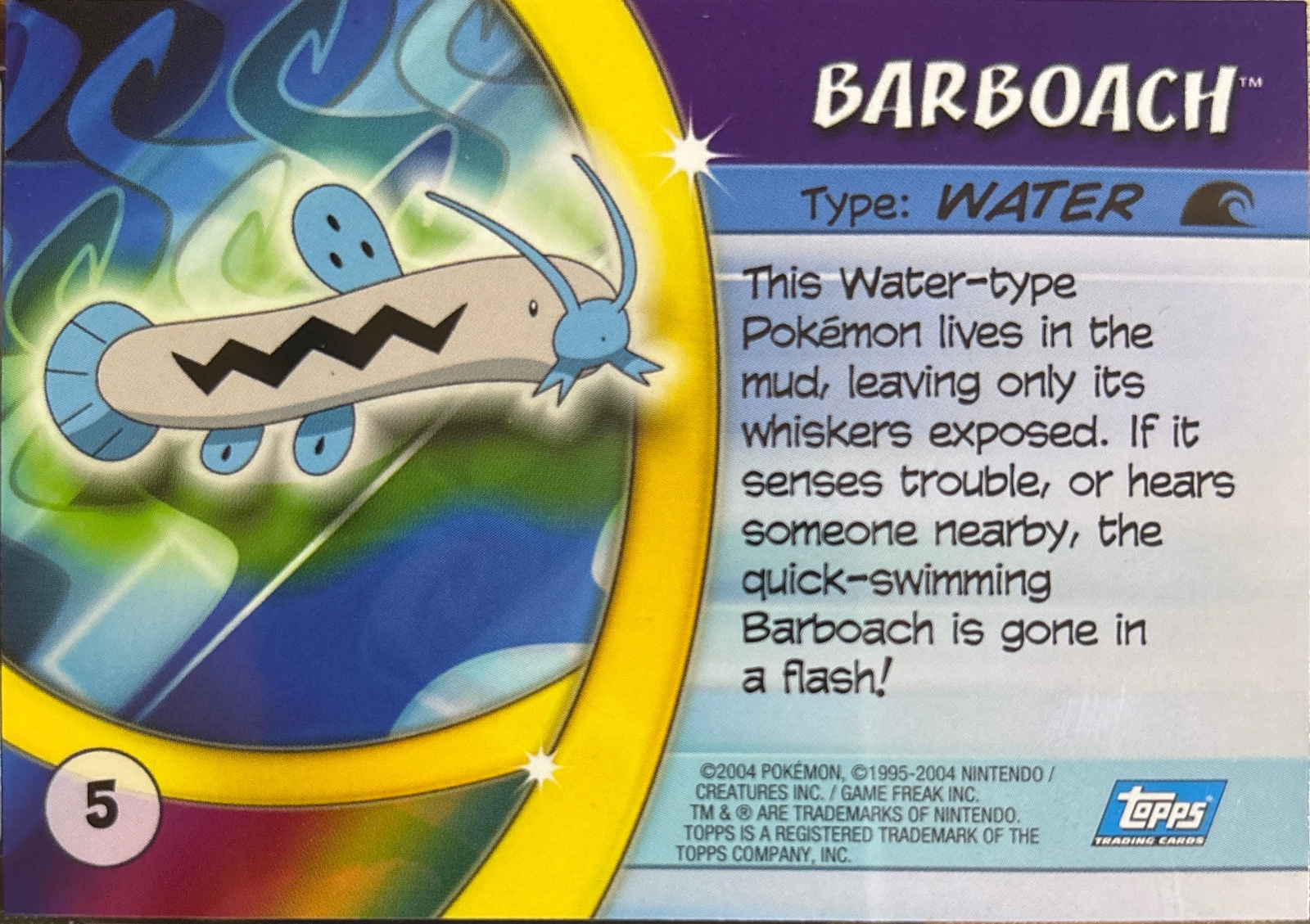 Barboach card #5, Pokemon Topps Advanced Challenge (2004), back