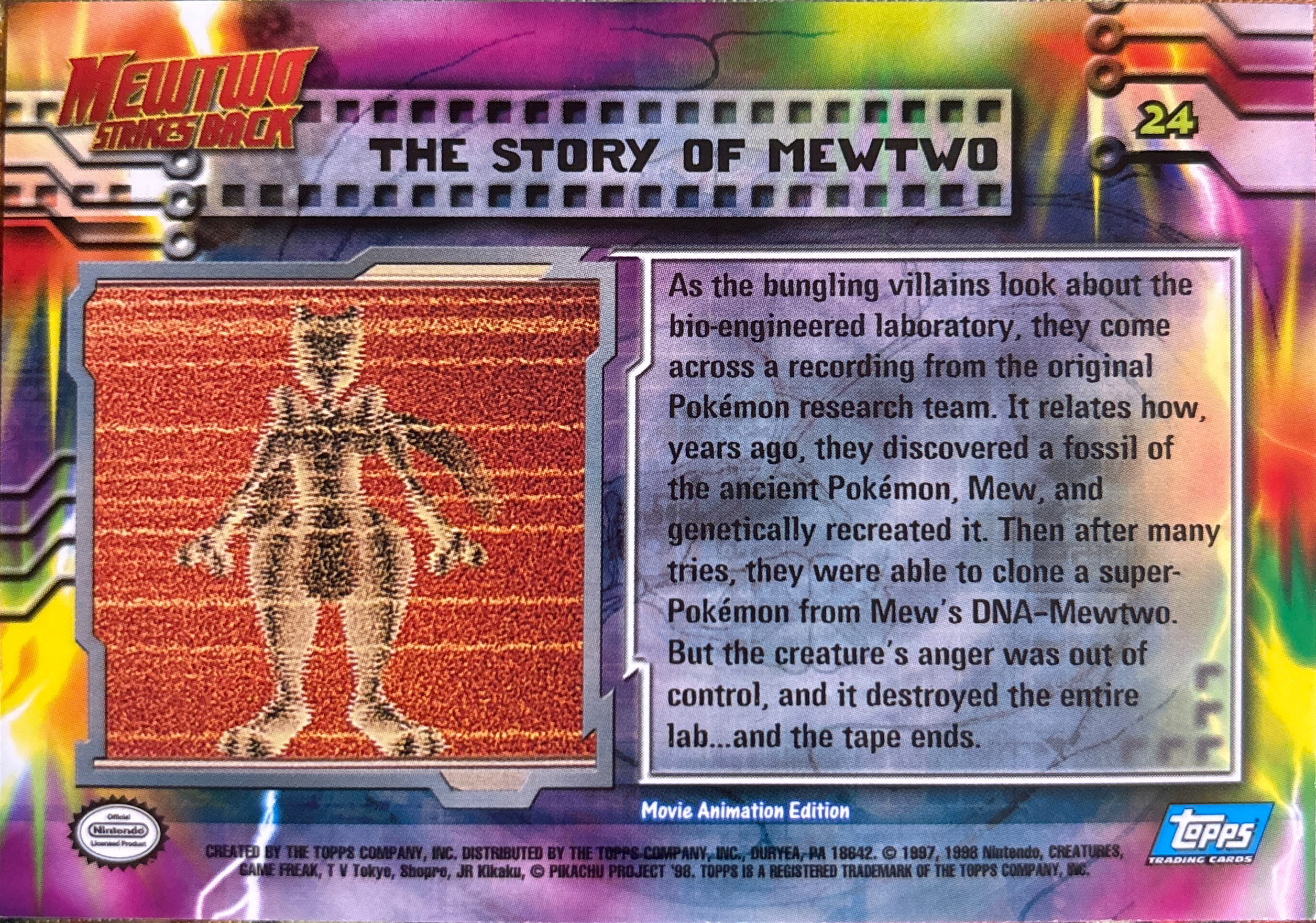 The Story of Mewtwo card #24, Pokemon Topps First Movie Trading Cards (1999), back