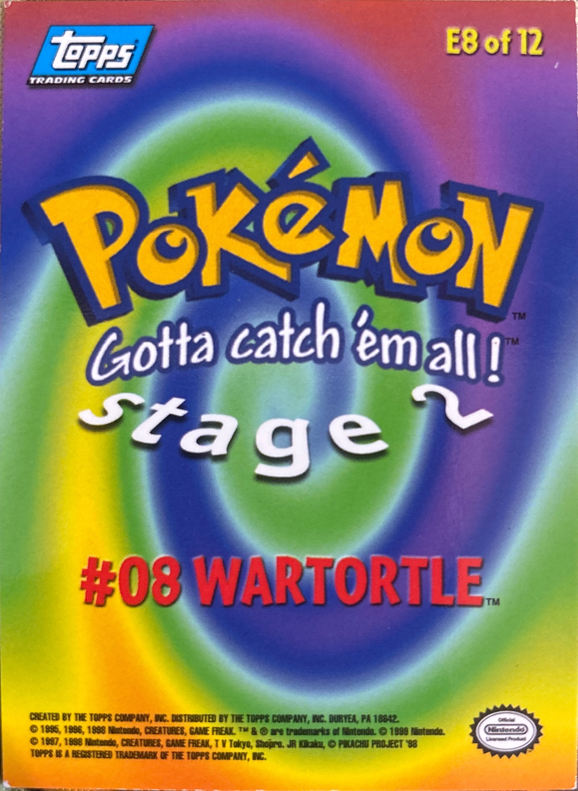 Wartortle card #E8, Pokemon Topps First Movie Trading Cards (1999), back