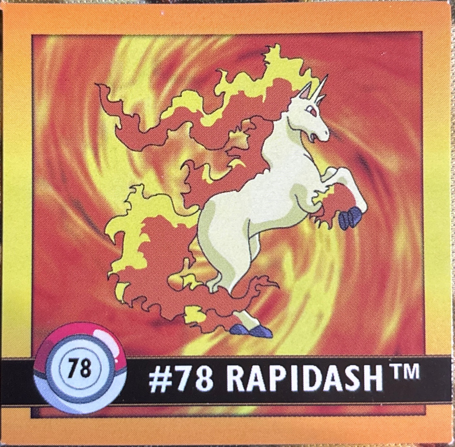 Rapidash sticker #78, Artbox (USA) Pokémon Artbox Stickers (1999), front