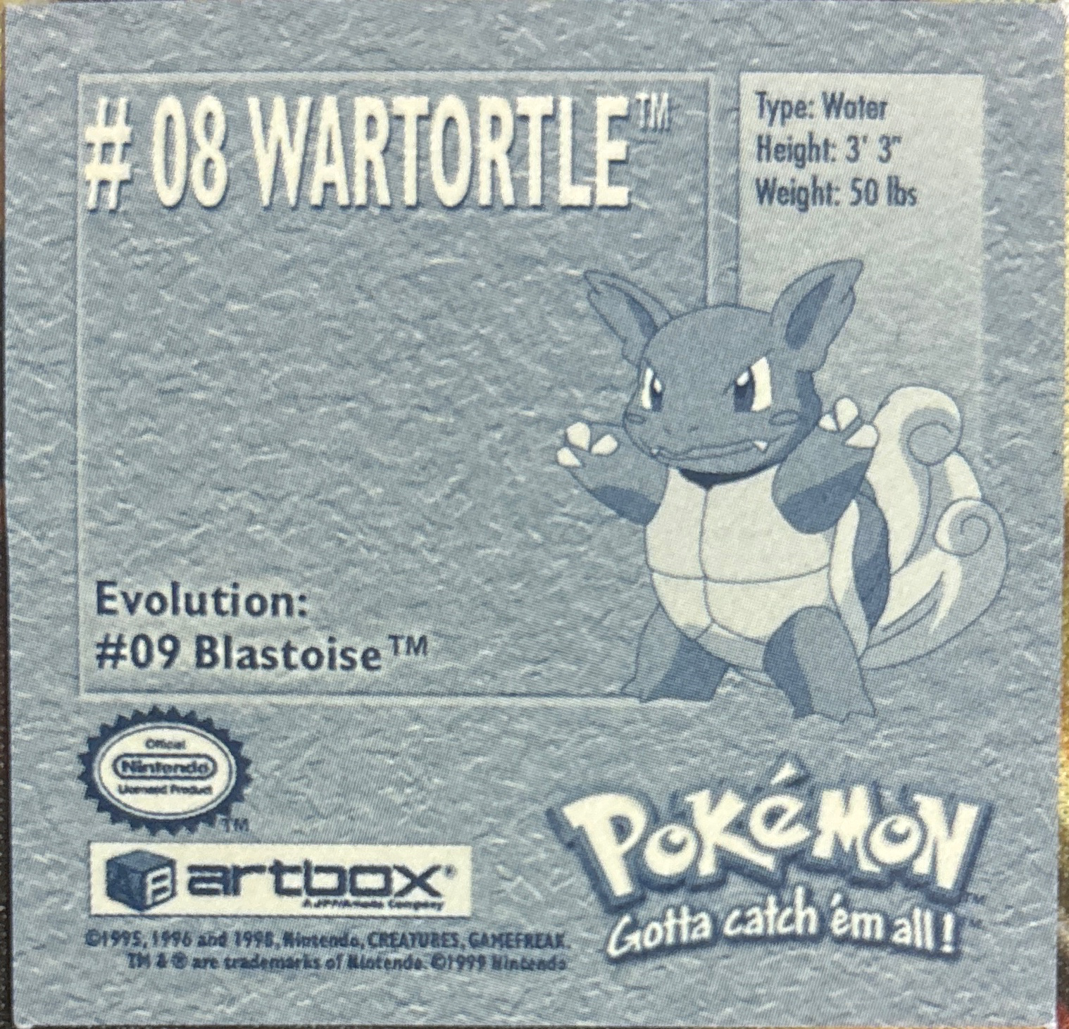 Wartortle sticker #8, Artbox (USA) Pokémon Artbox Stickers (1999), back