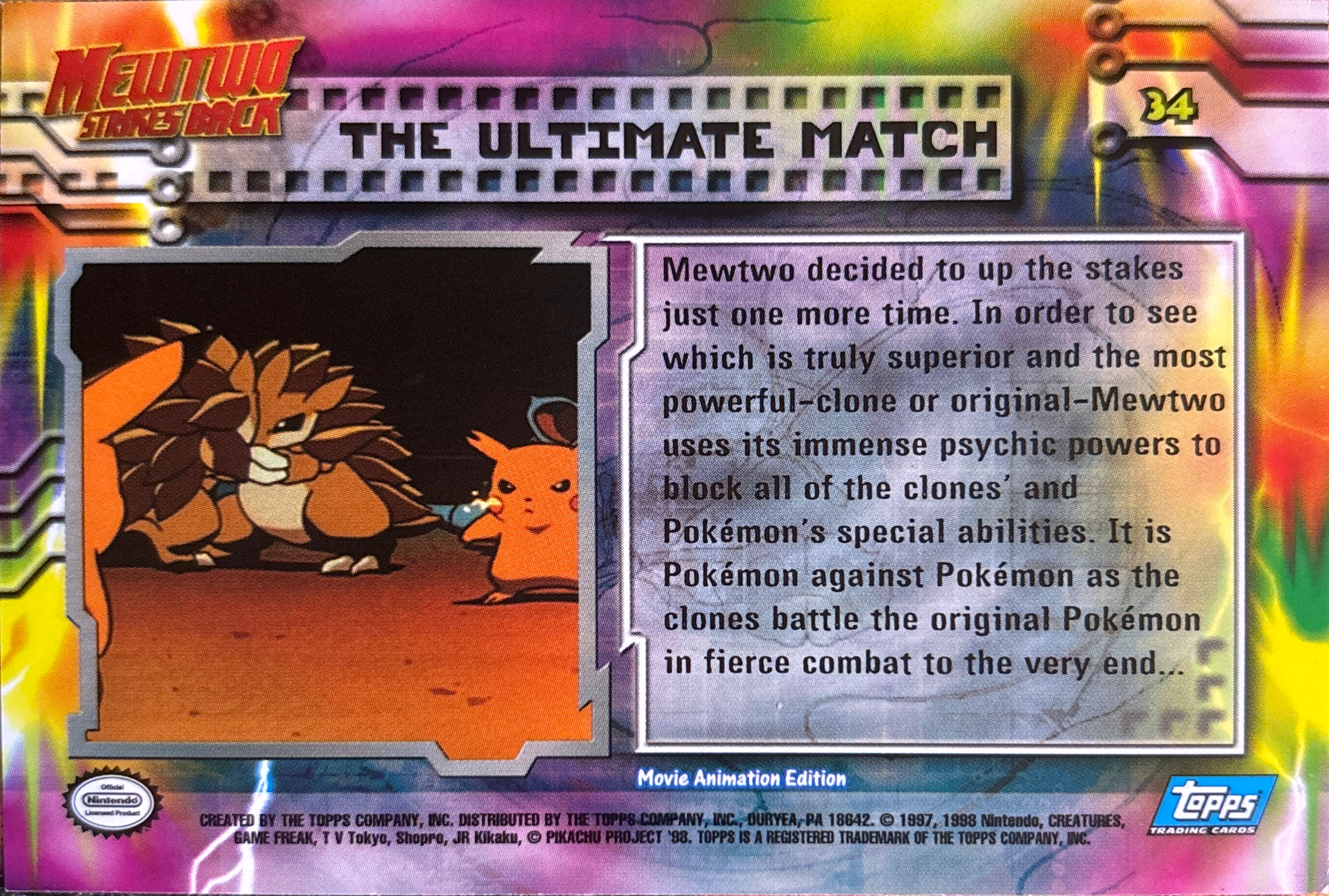 The Ultimate Match card #34, Pokemon Topps First Movie Trading Cards (1999), back