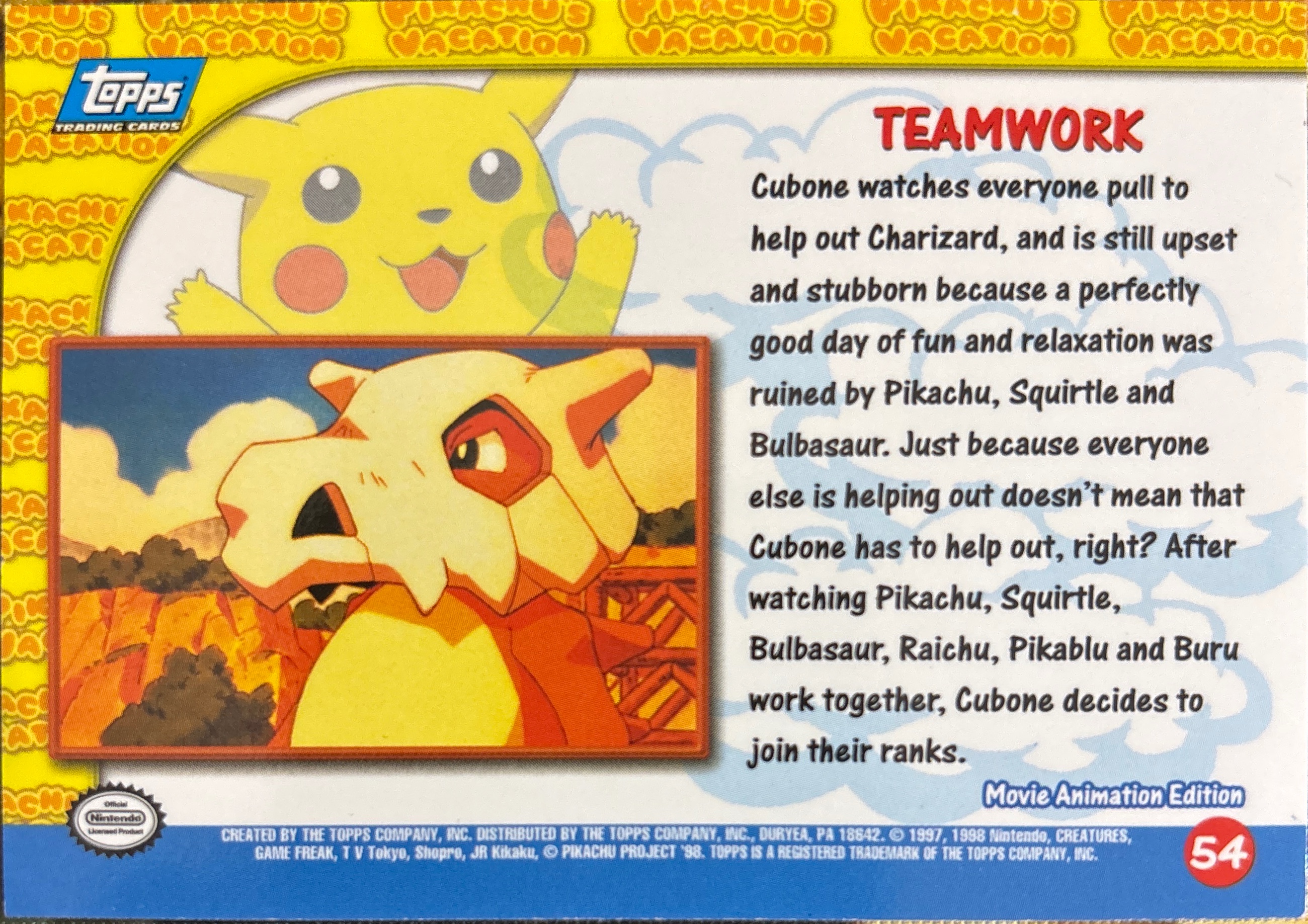 Teamwork card #54, Pokemon Topps First Movie Trading Cards (1999), back