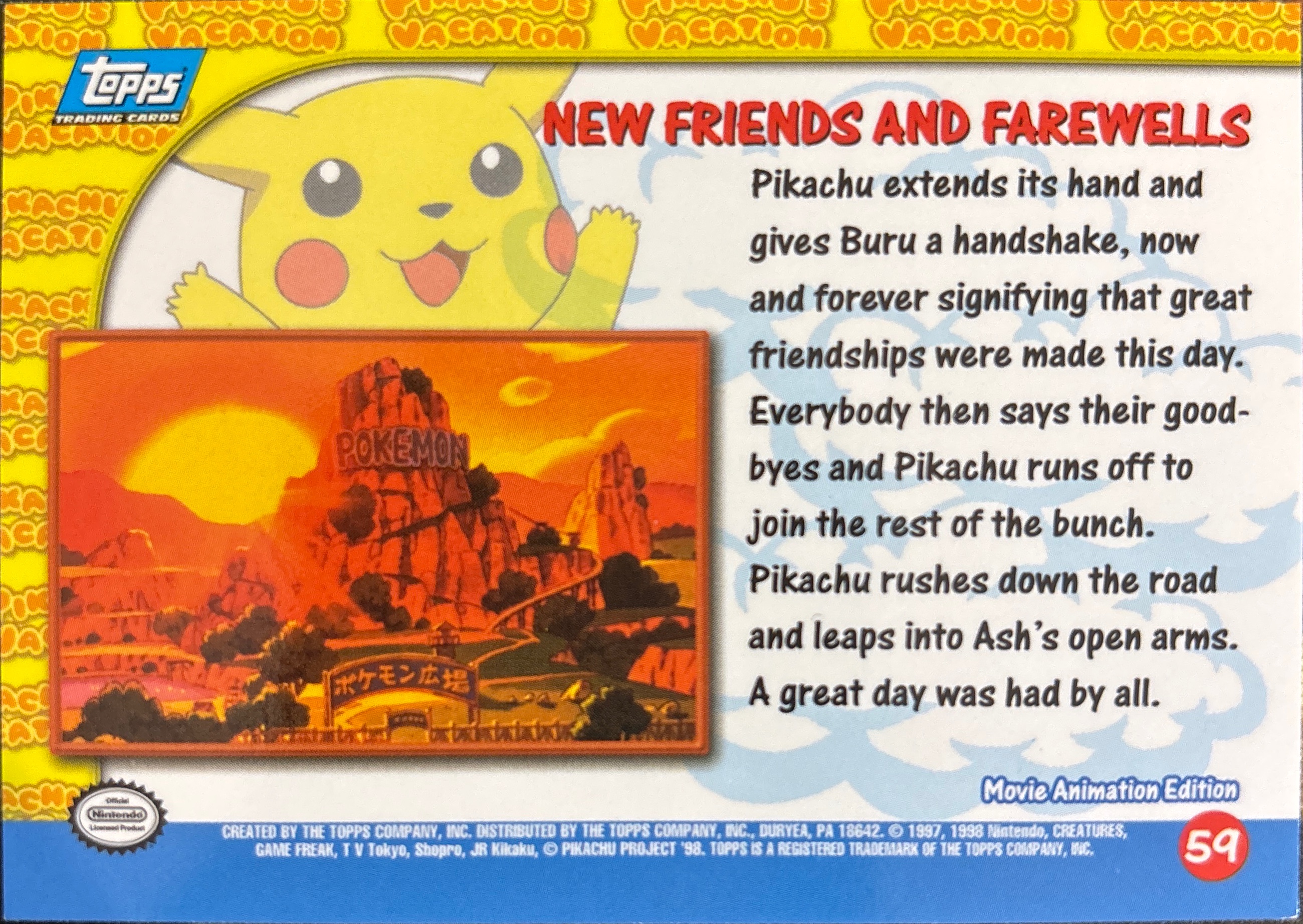 New Friends and Farewells card #59, Pokemon Topps First Movie Trading Cards (1999), back