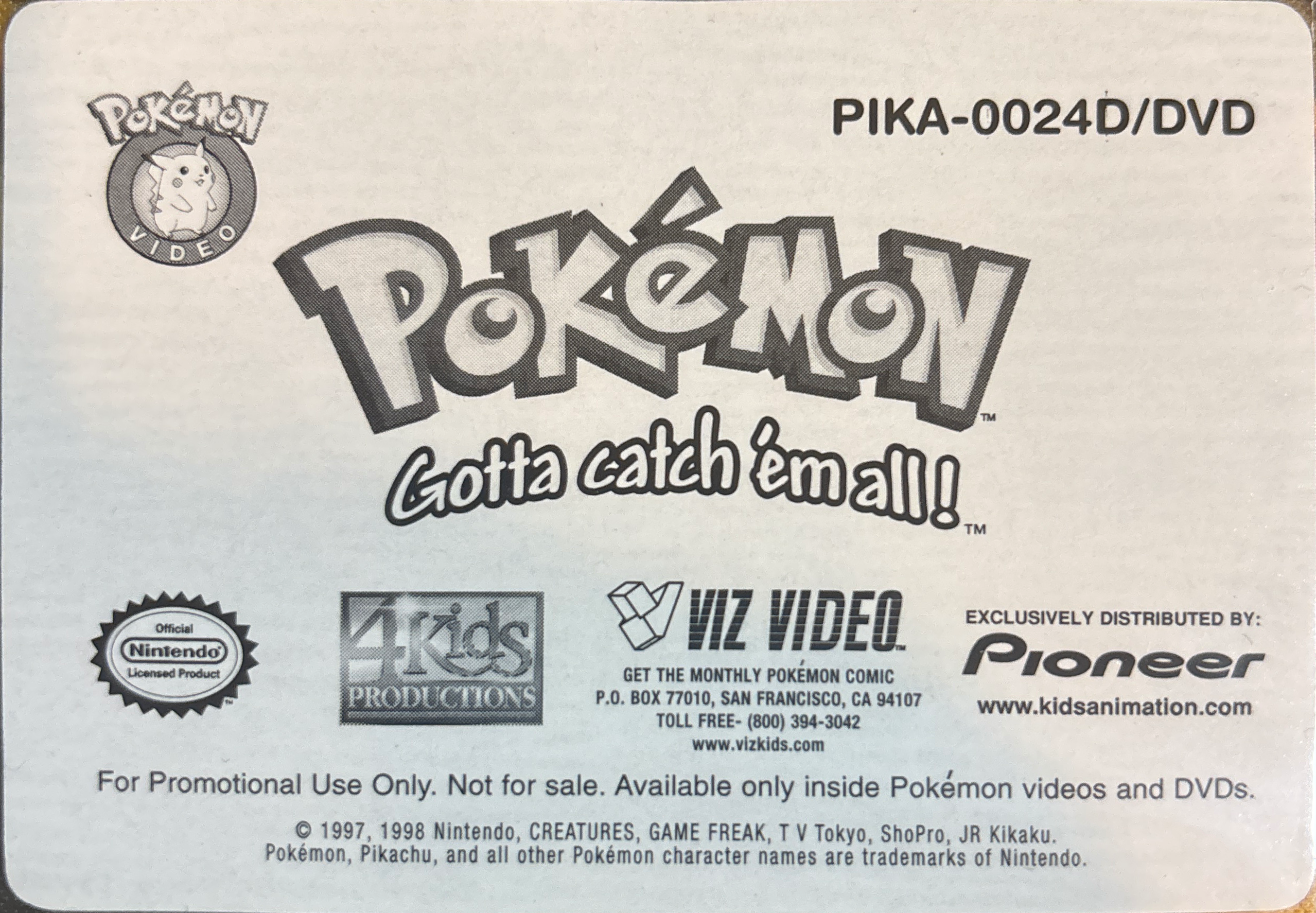 Charizard card #24, Pokémon Pioneer/Viz VHS Lenticular Cards Checklist, back