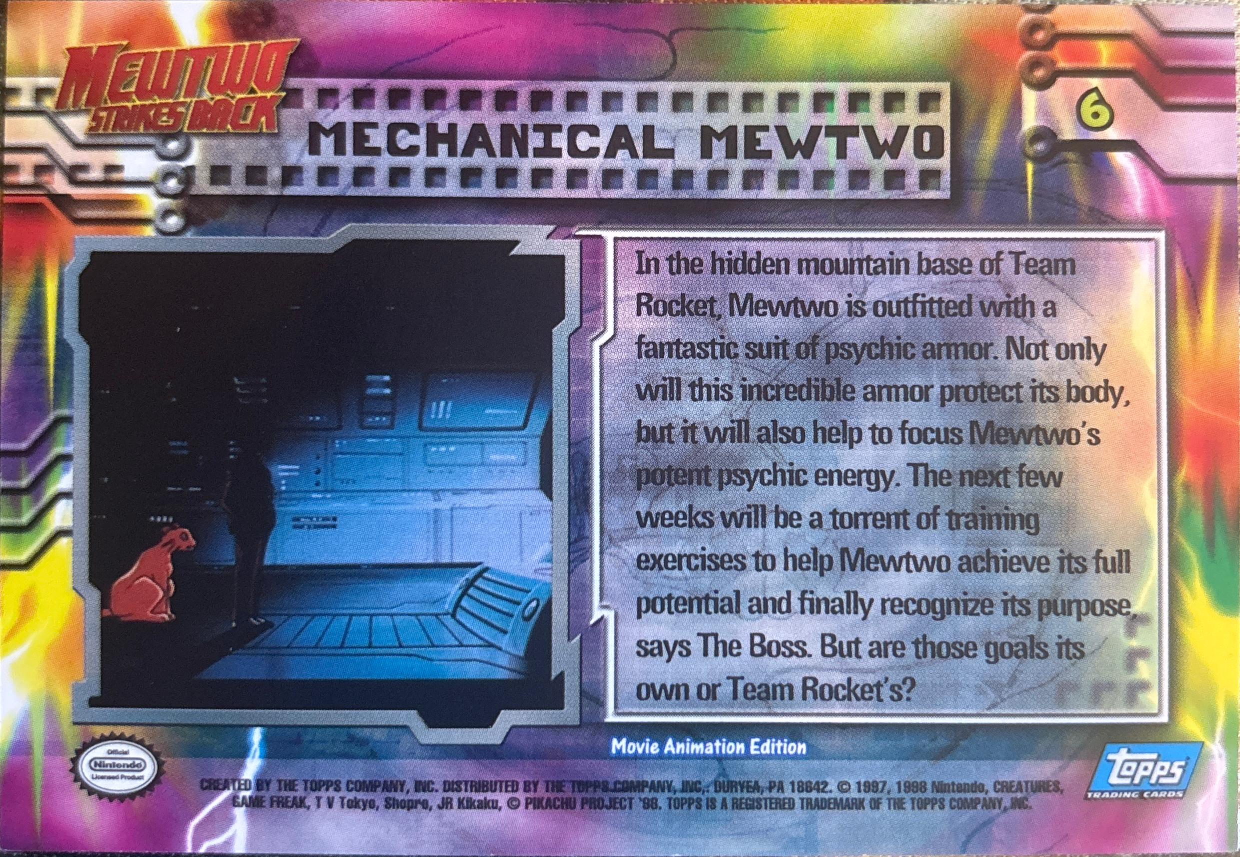 Mechanical Mewtwo card #6, Pokemon Topps First Movie Trading Cards (1999), back