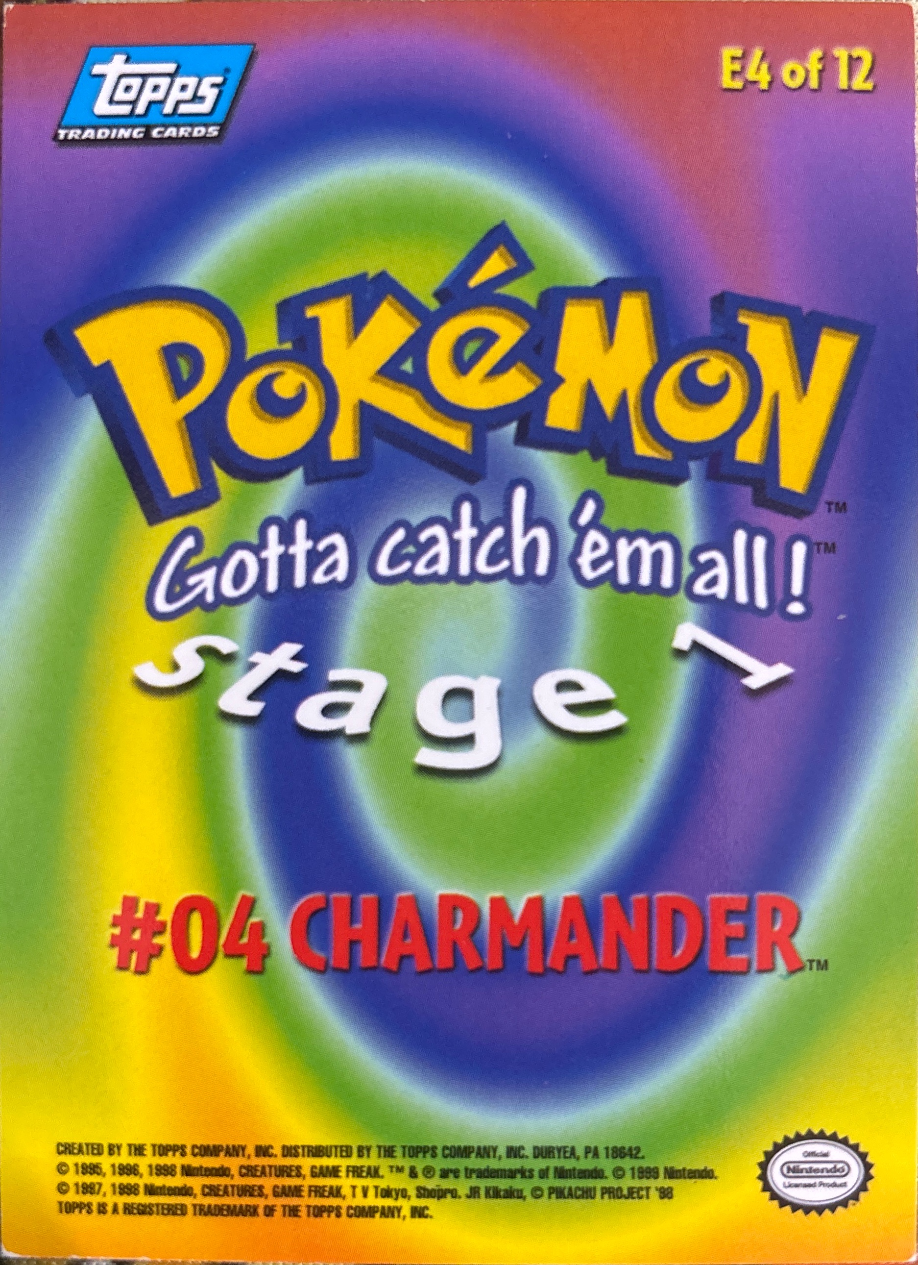 Charmander card #E4, Pokemon Topps First Movie Trading Cards (1999), back