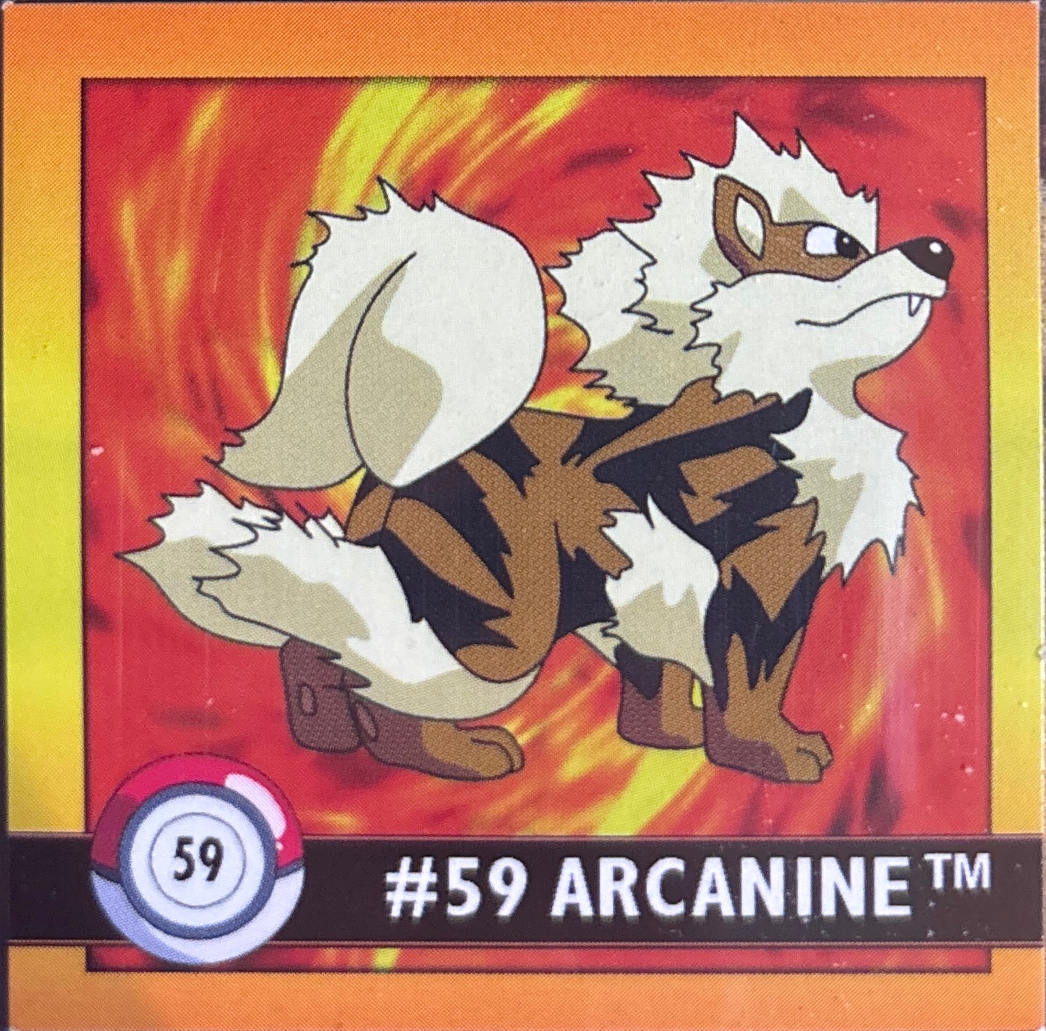 Arcanine sticker #59, Artbox (USA) Pokémon Artbox Stickers (1999), front