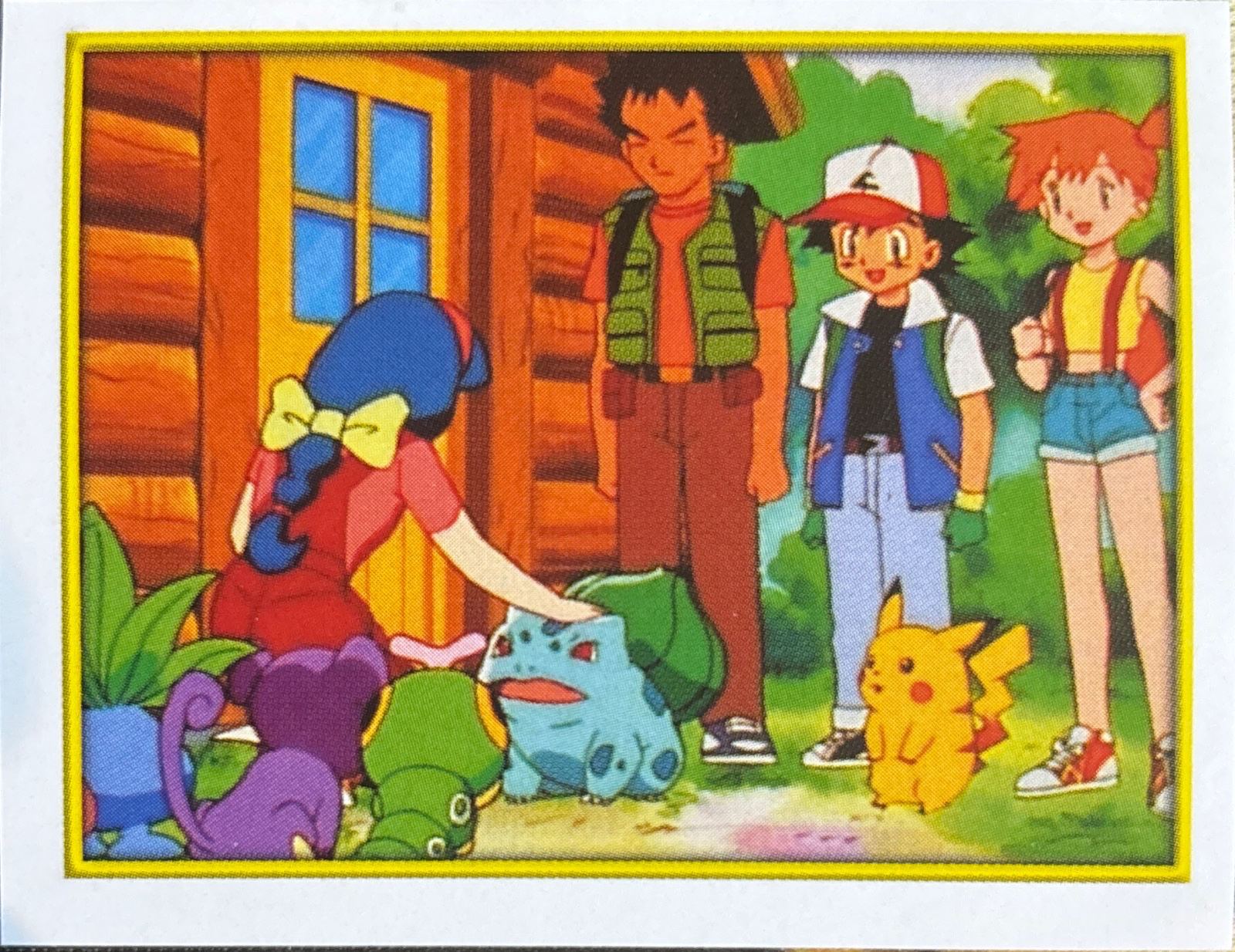 Brock / Misty / Ash / Pikachu card #55, Pokémon Merlin Series 2 (2000), front