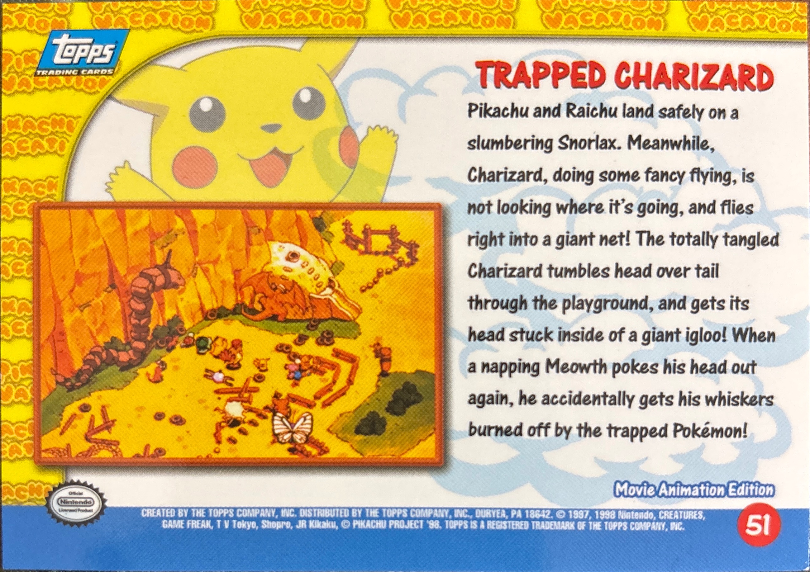 Trapped Charizard card #51, Pokemon Topps First Movie Trading Cards (1999), back