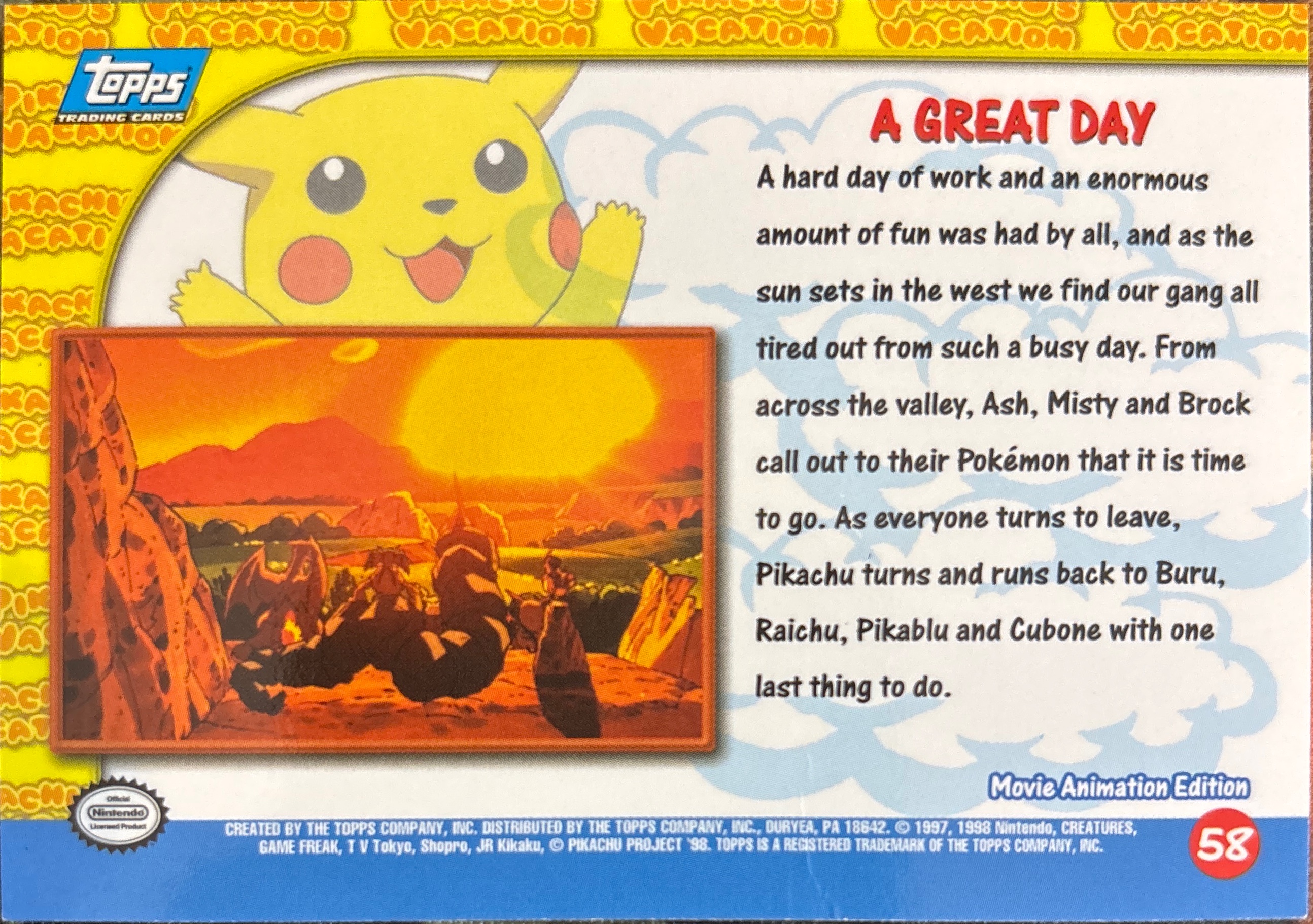 A Great Day card #58, Pokemon Topps First Movie Trading Cards (1999), back