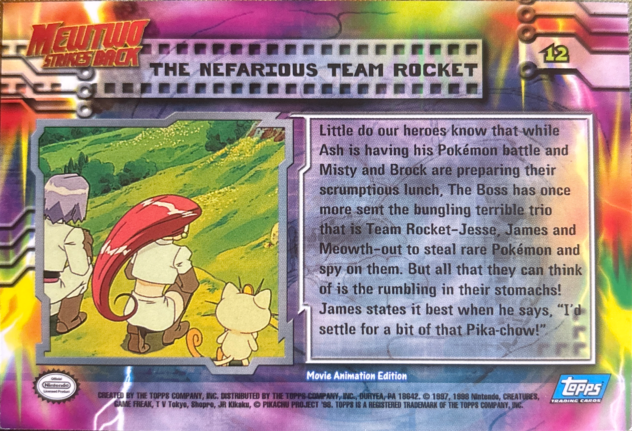 The Nefarious Team Rocket card #12, Pokemon Topps First Movie Trading Cards (1999), back