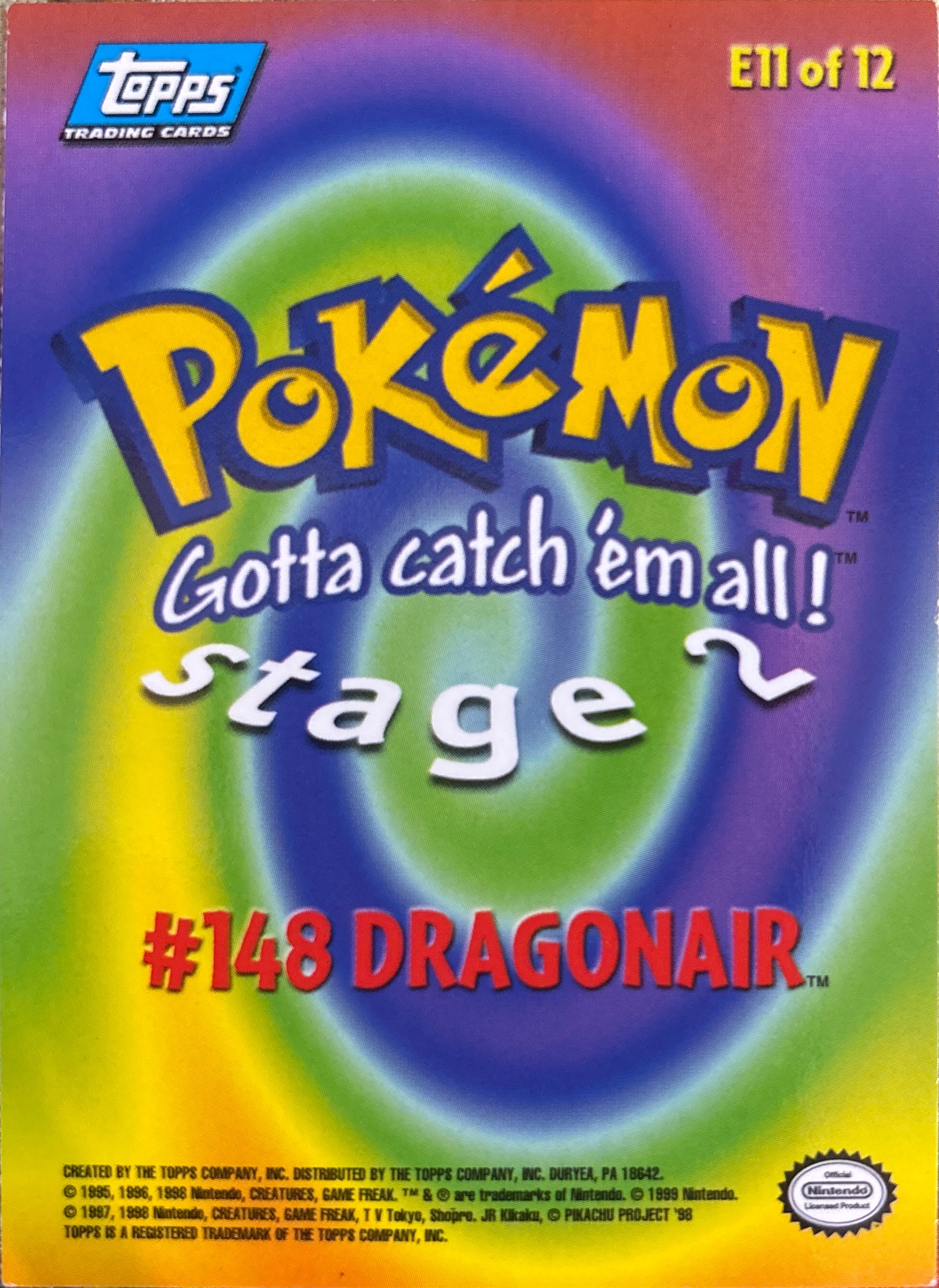 Dragonair card #E11, Pokemon Topps First Movie Trading Cards (1999), back