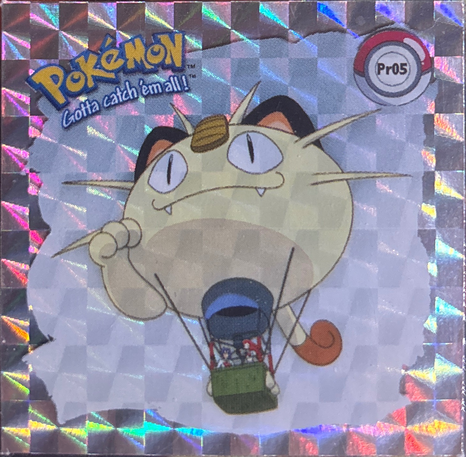 Meowth sticker #Pr05, Artbox (USA) Pokémon Artbox Stickers (1999), Prism, front