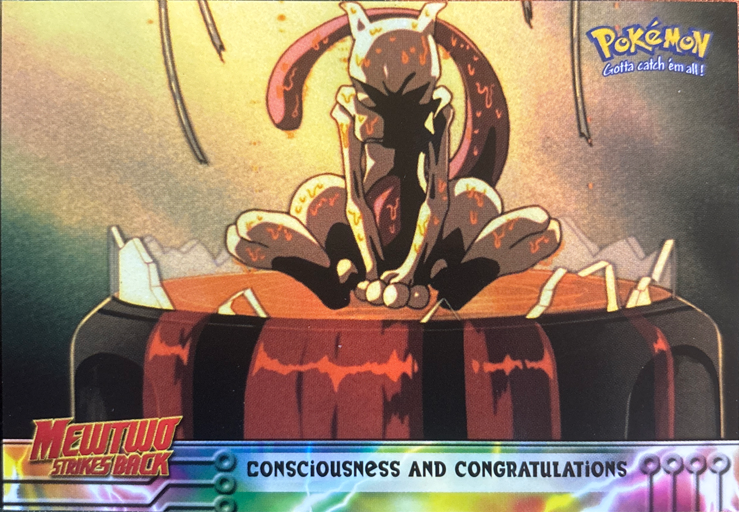 Consciousness and Congratulations card #3, Pokemon Topps First Movie Trading Cards (1999), front