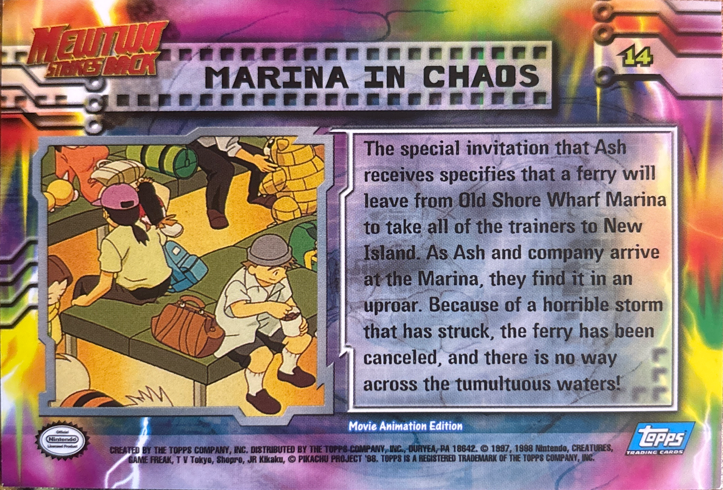 Marina in Chaos card #14, Pokemon Topps First Movie Trading Cards (1999), back