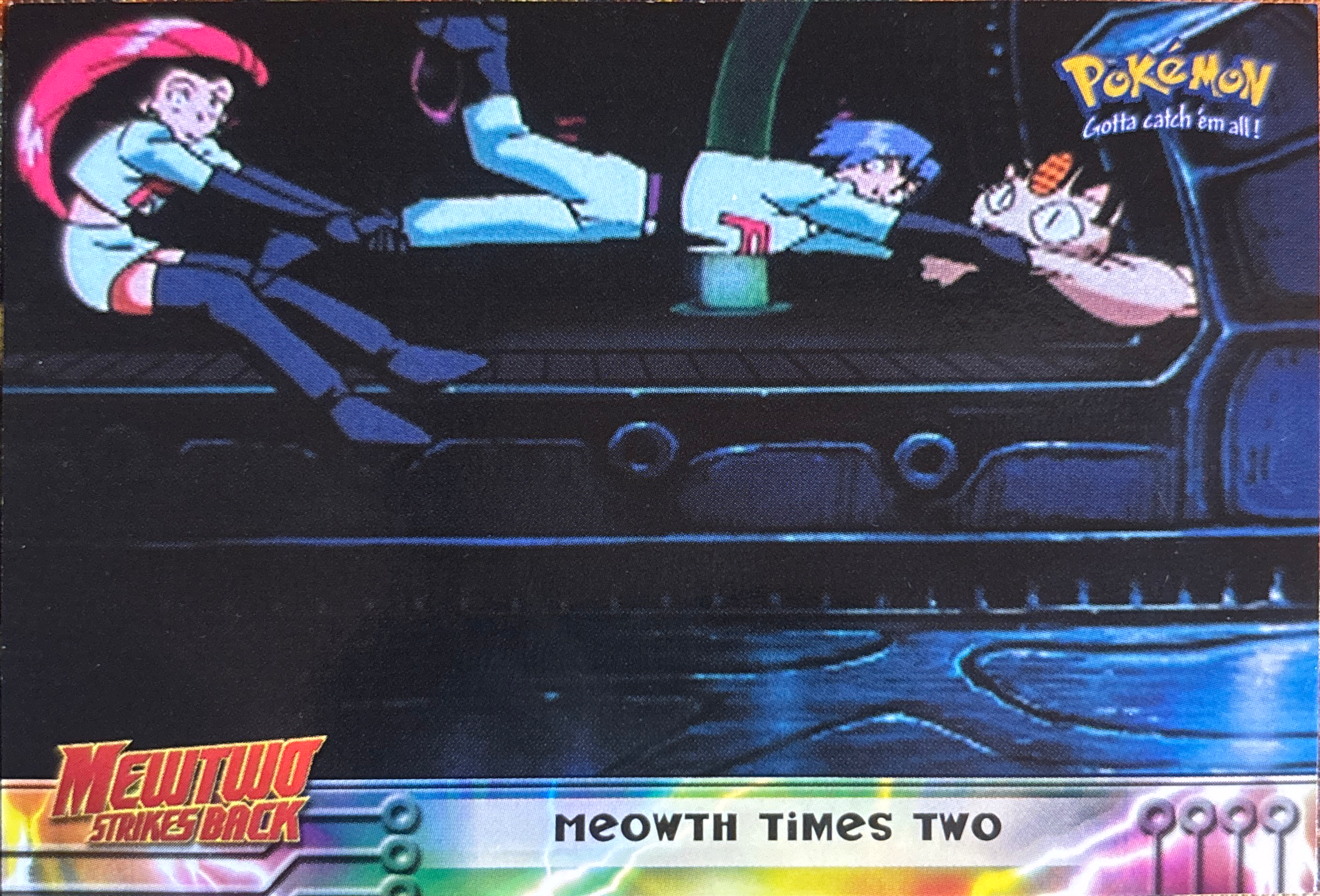 Meowth Times Two card #23, Pokemon Topps First Movie Trading Cards (1999), front