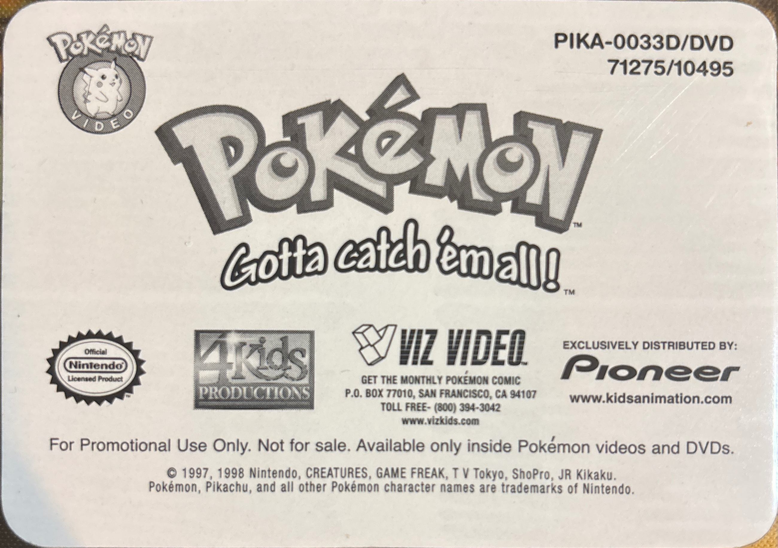 Bulbasaur card #33, Pokémon Pioneer/Viz VHS Lenticular Cards Checklist, back