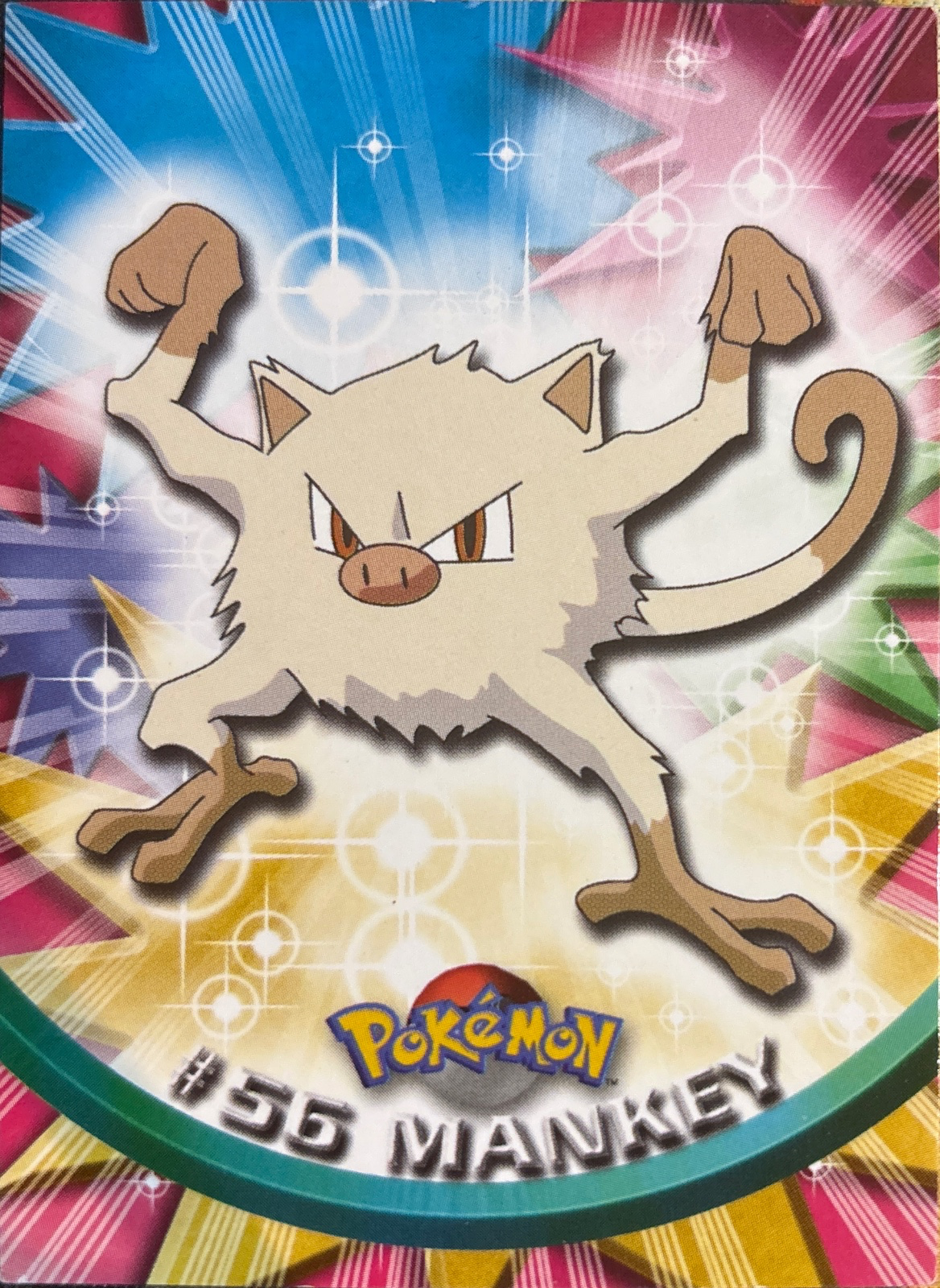 Mankey card #56, Pokemon Topps Series 1 (1999), front