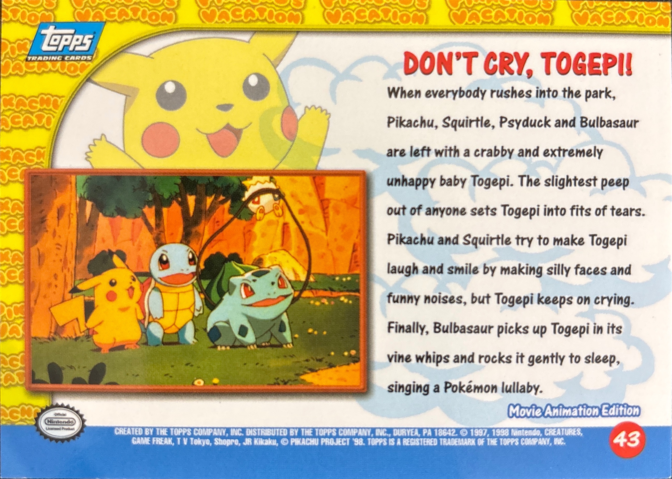 Don't Cry, Togepi! card #43, Pokemon Topps First Movie Trading Cards (1999), back