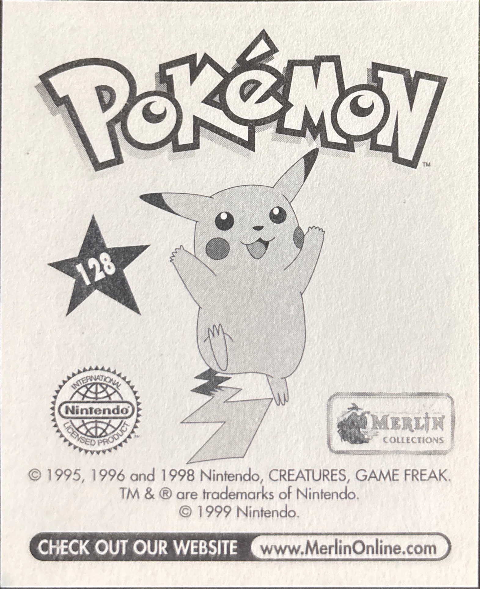 Tauros card #128, Pokémon Merlin Series 1 (1999), back