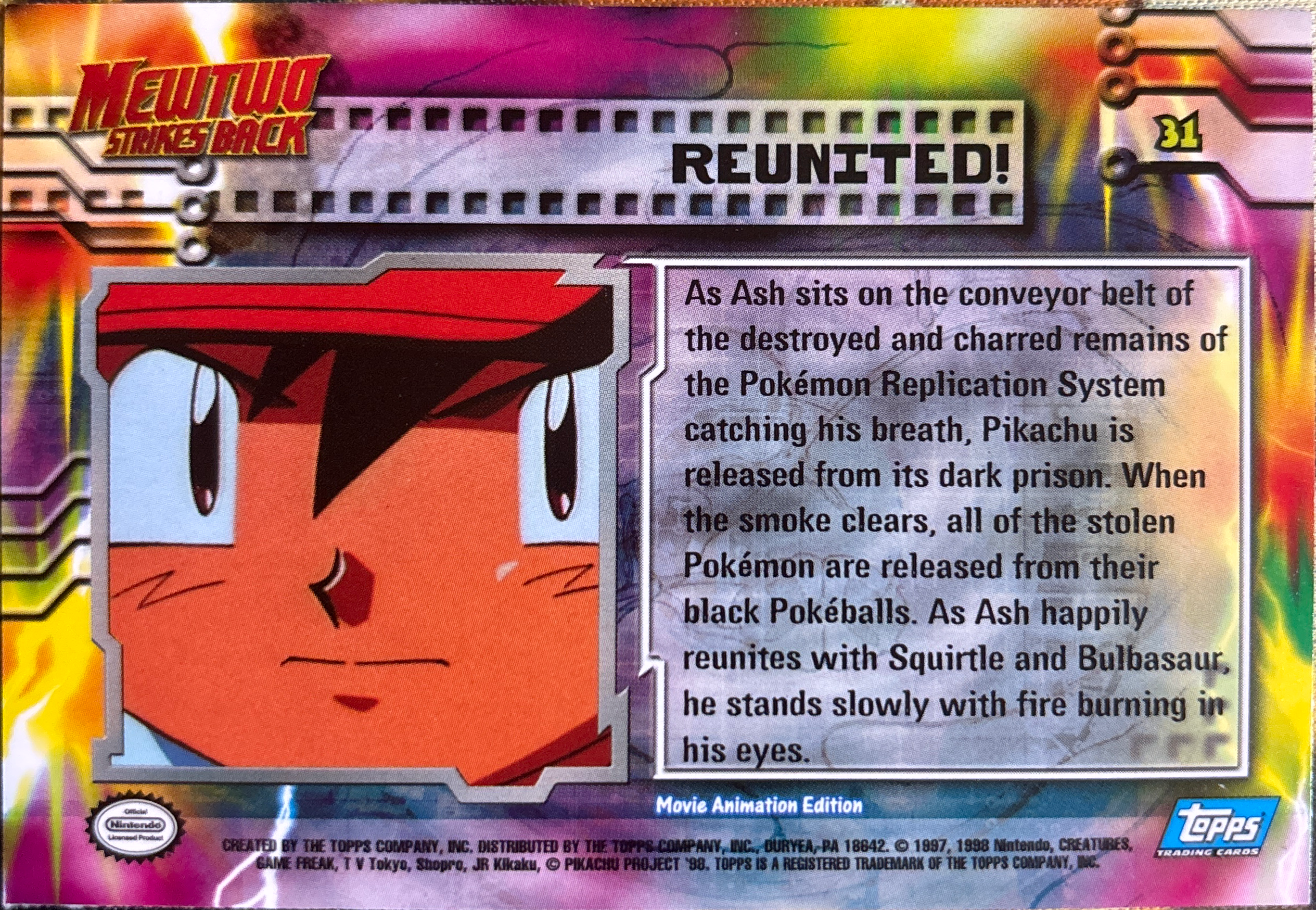 Reunited! card #31, Pokemon Topps First Movie Trading Cards (1999), back