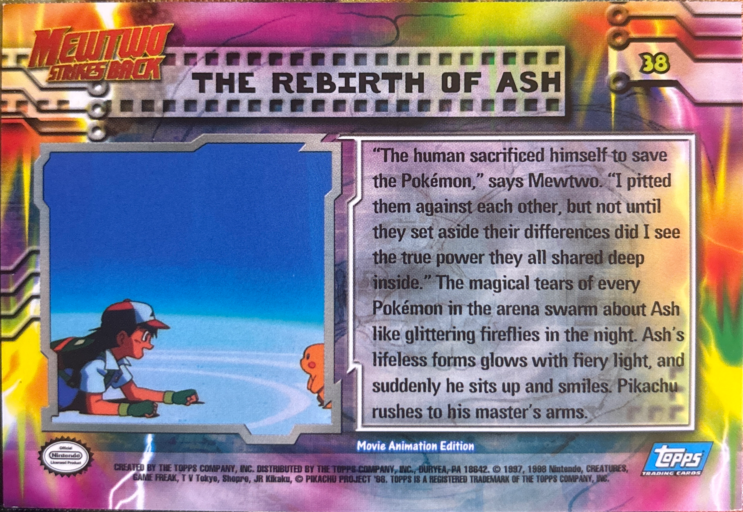 The Rebirth of Ash card #38, Pokemon Topps First Movie Trading Cards (1999), back