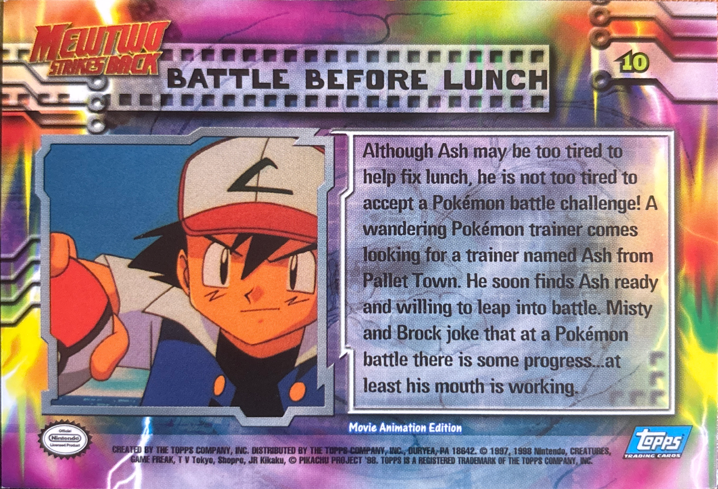 Battle Before Lunch card #10, Pokemon Topps First Movie Trading Cards (1999), back