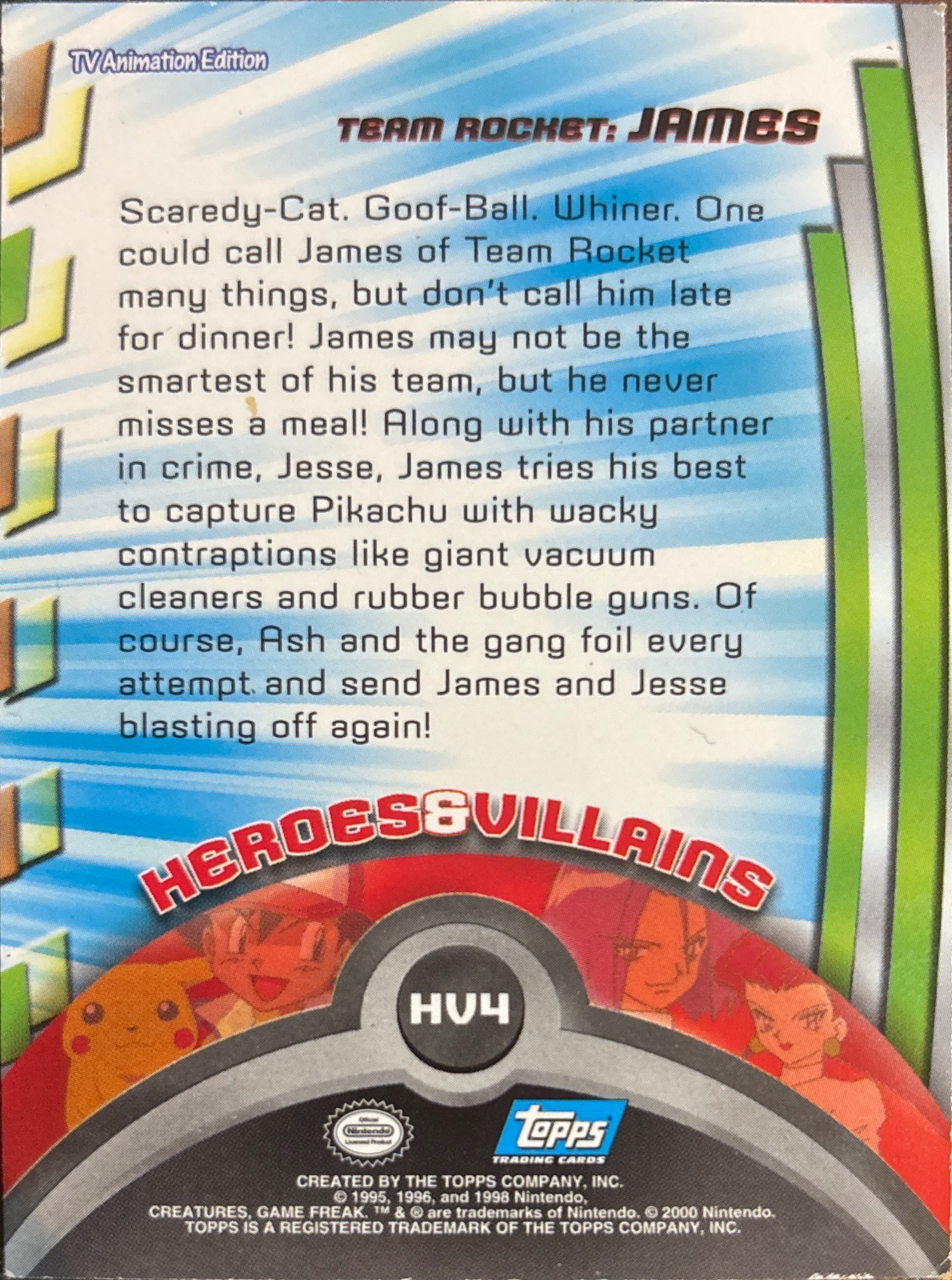 James card #HV4, Pokemon Topps Series 2 (1999), back