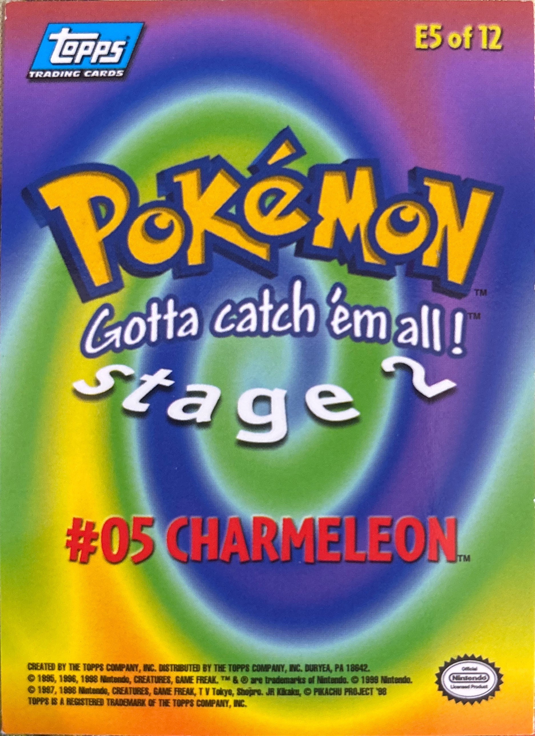 Charmeleon card #E5, Pokemon Topps First Movie Trading Cards (1999), back