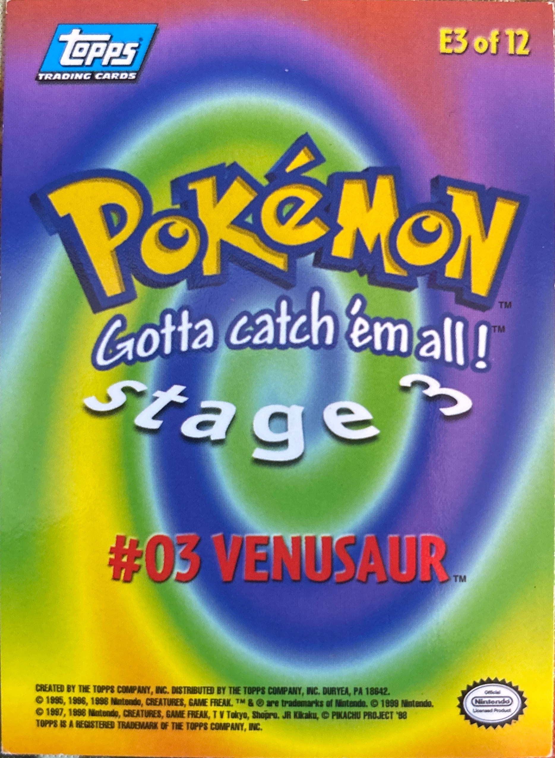 Venusaur card #E3, Pokemon Topps First Movie Trading Cards (1999), back