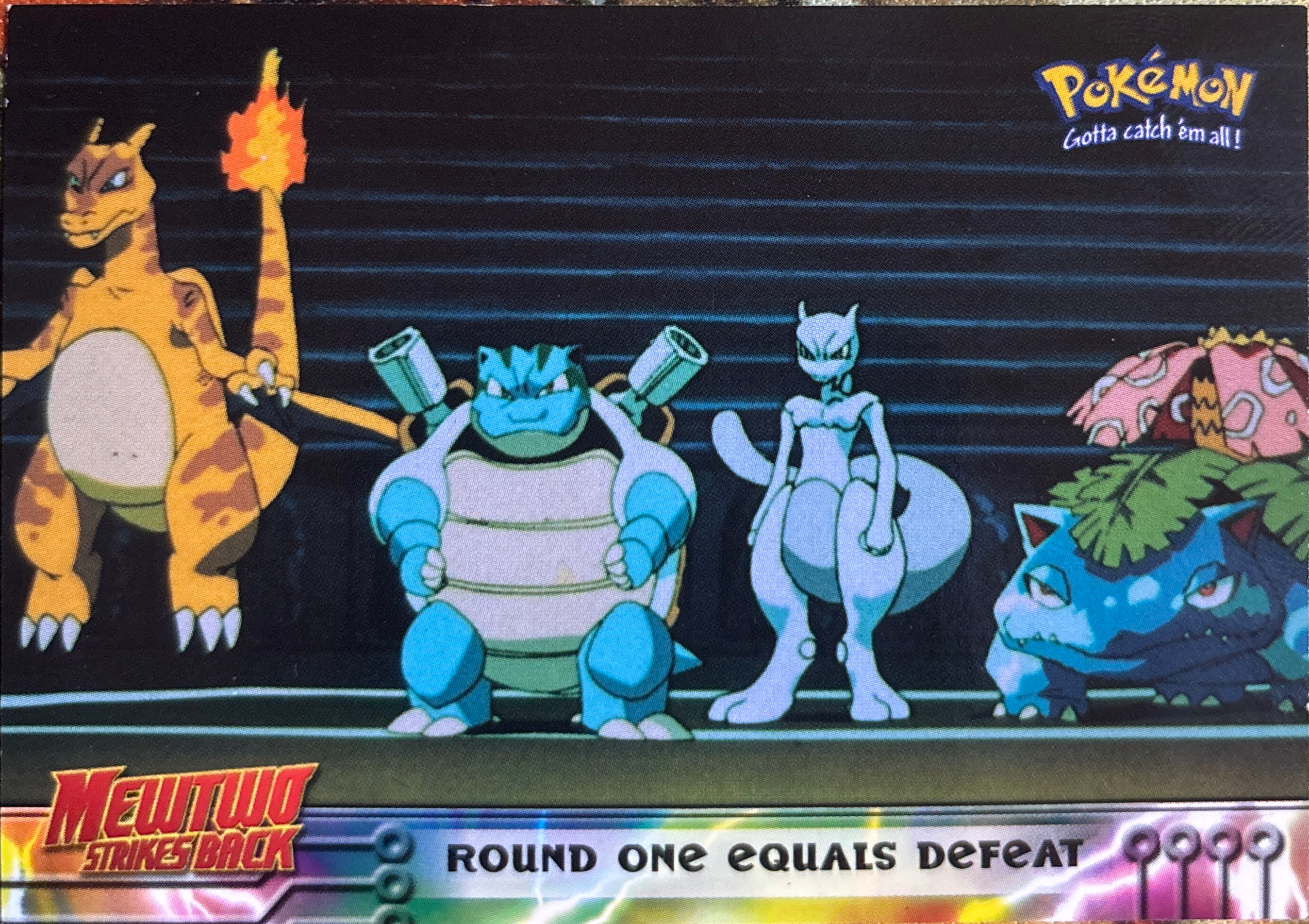 Round One Equals Defeat card #26, Pokemon Topps First Movie Trading Cards (1999), front