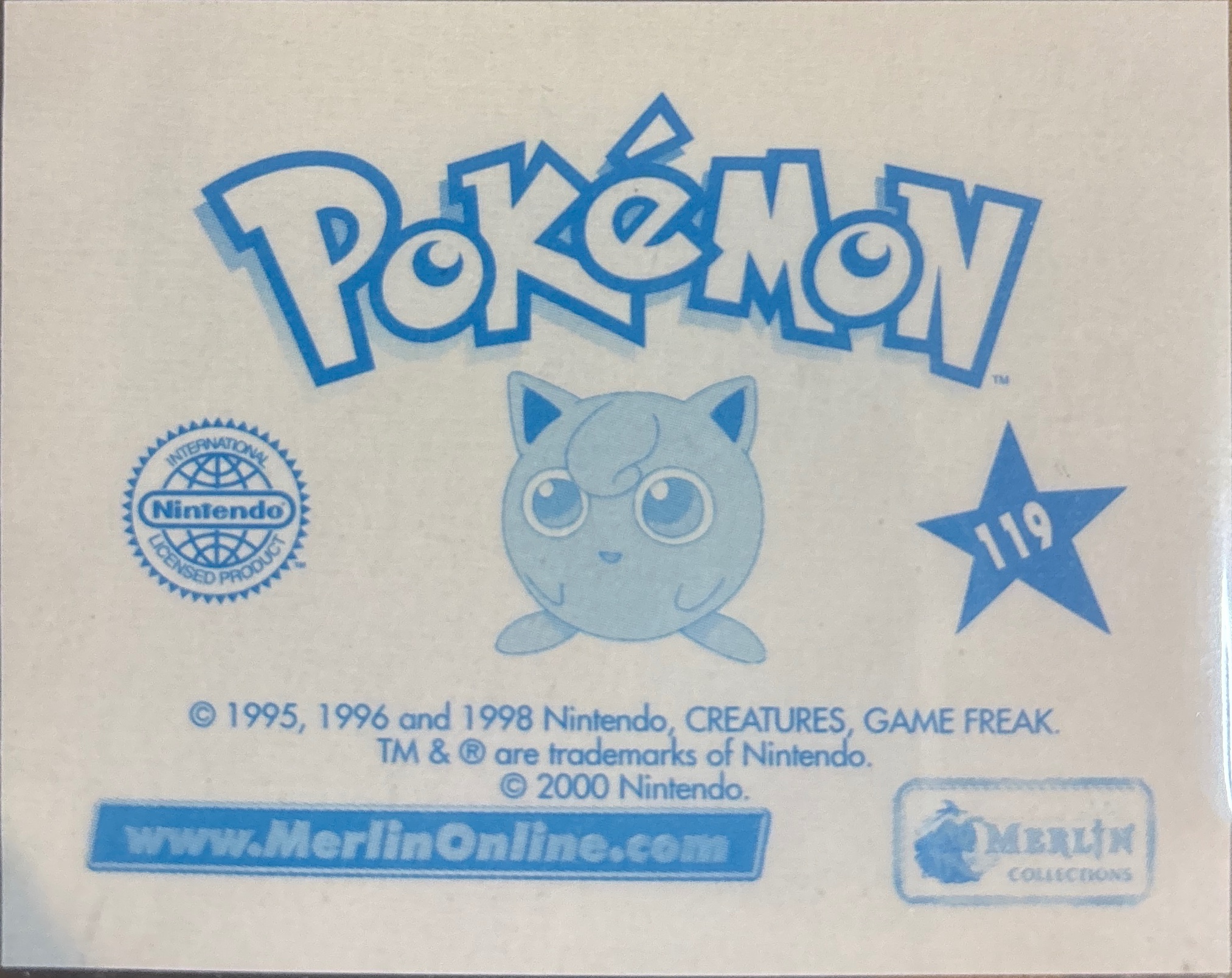 Tauros card #119, Pokémon Merlin Series 2 (2000), back