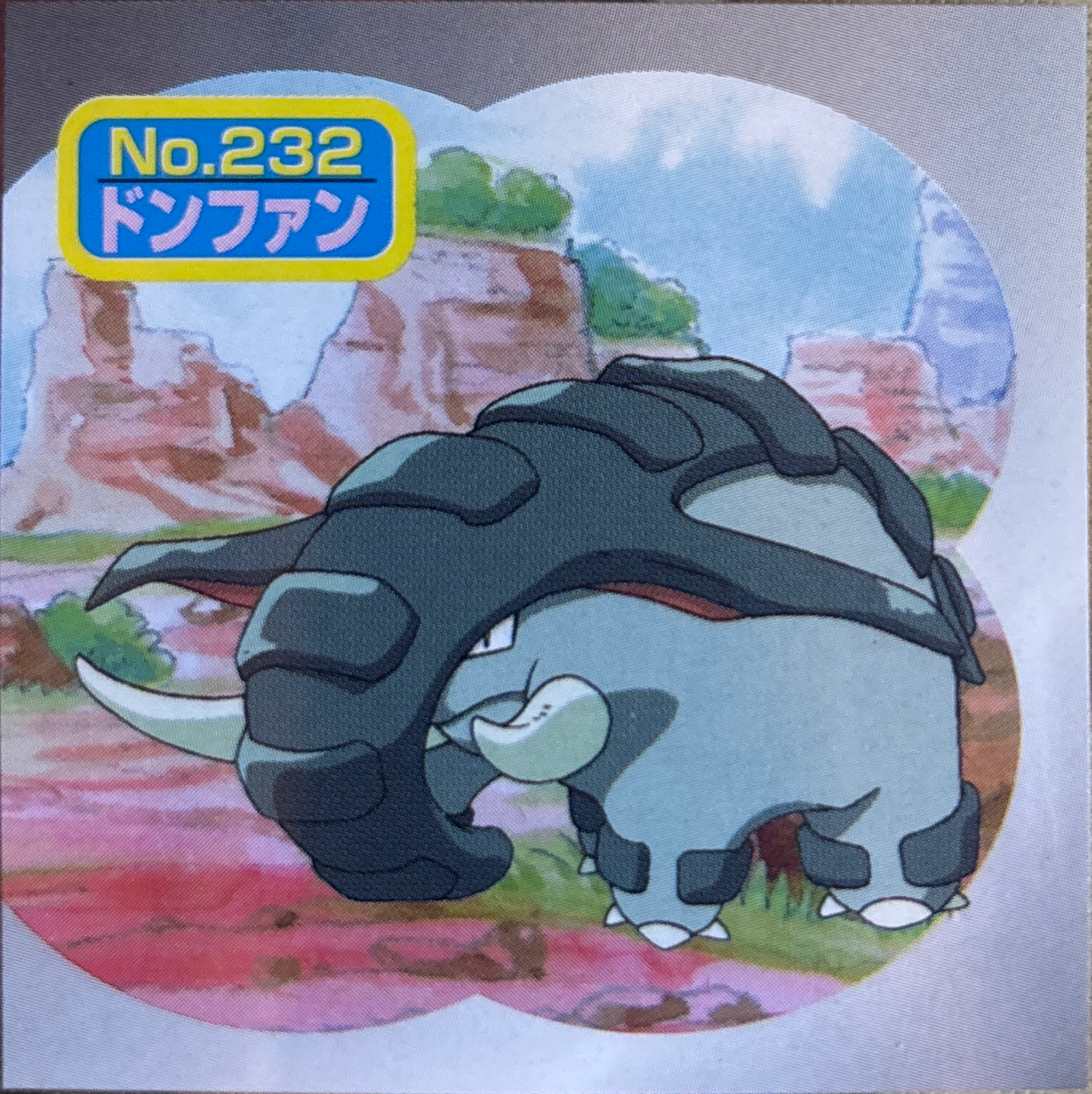 Donphan sticker #232, Topsun Pokémon Toppu Seal Gum Johto Stickers Checklist (1999–2000), Non Holo, front