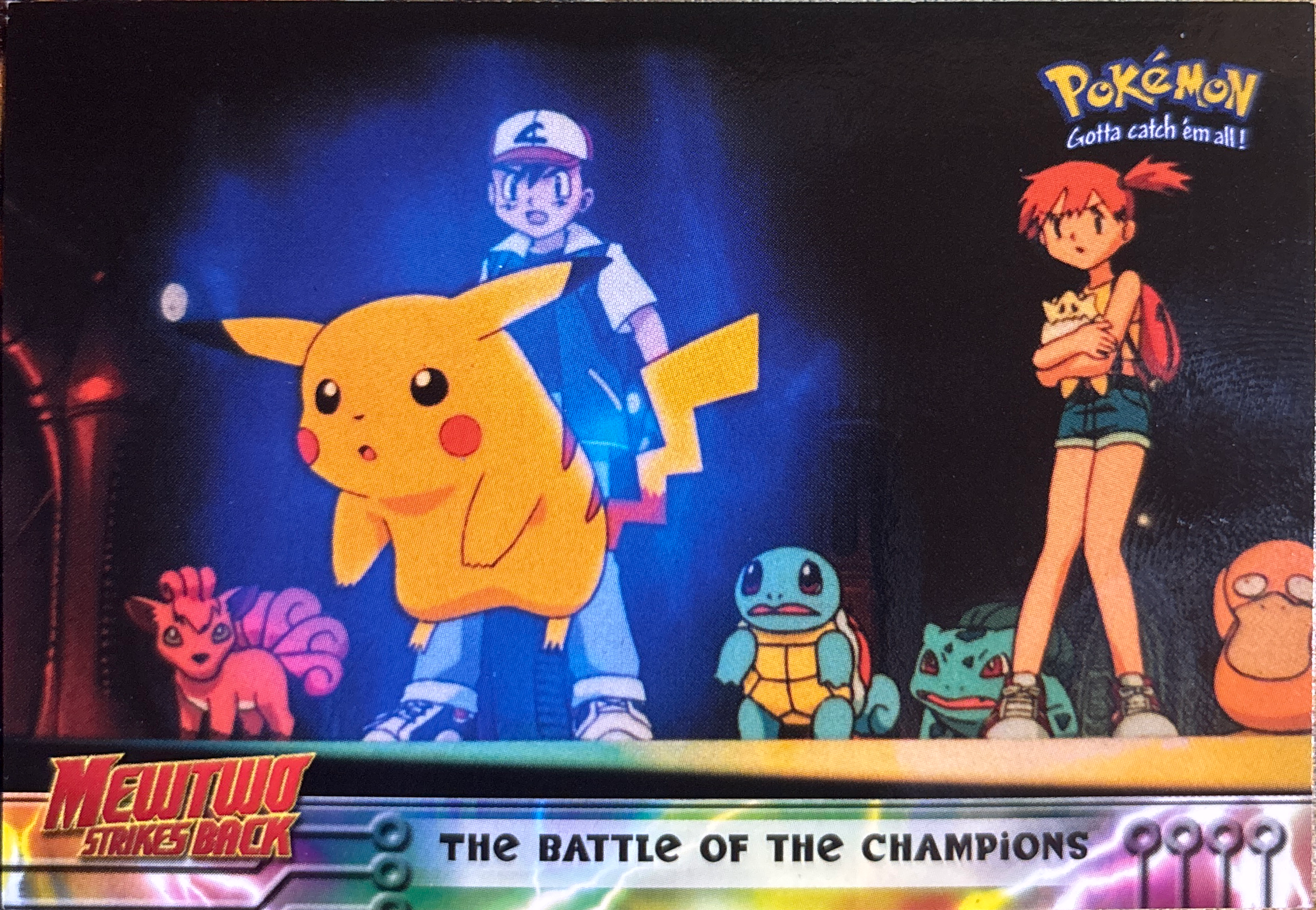 The Battle of the Champions card #25, Pokemon Topps First Movie Trading Cards (1999), front