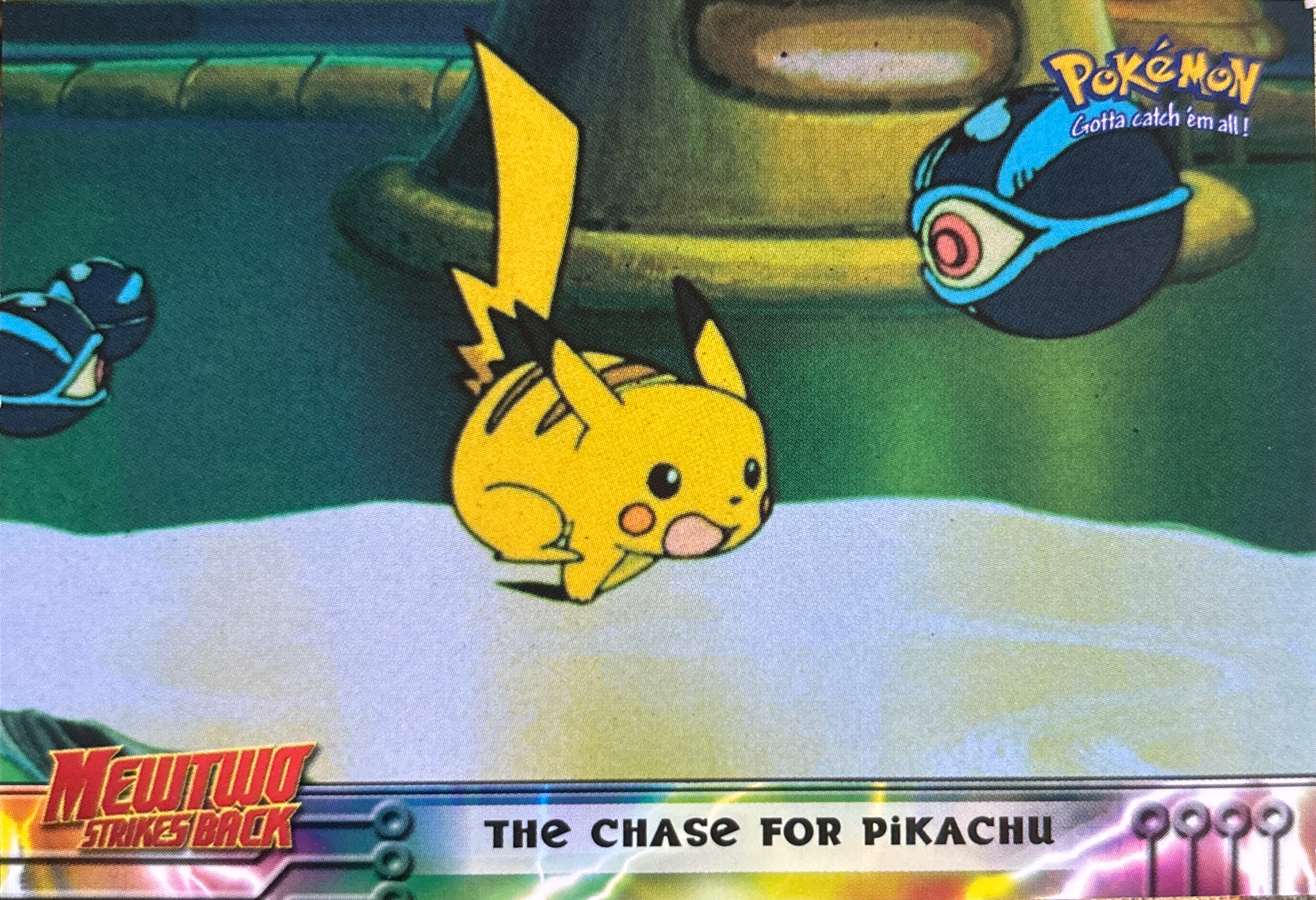 The Chase for Pikachu card #28, Pokemon Topps First Movie Trading Cards (1999), front