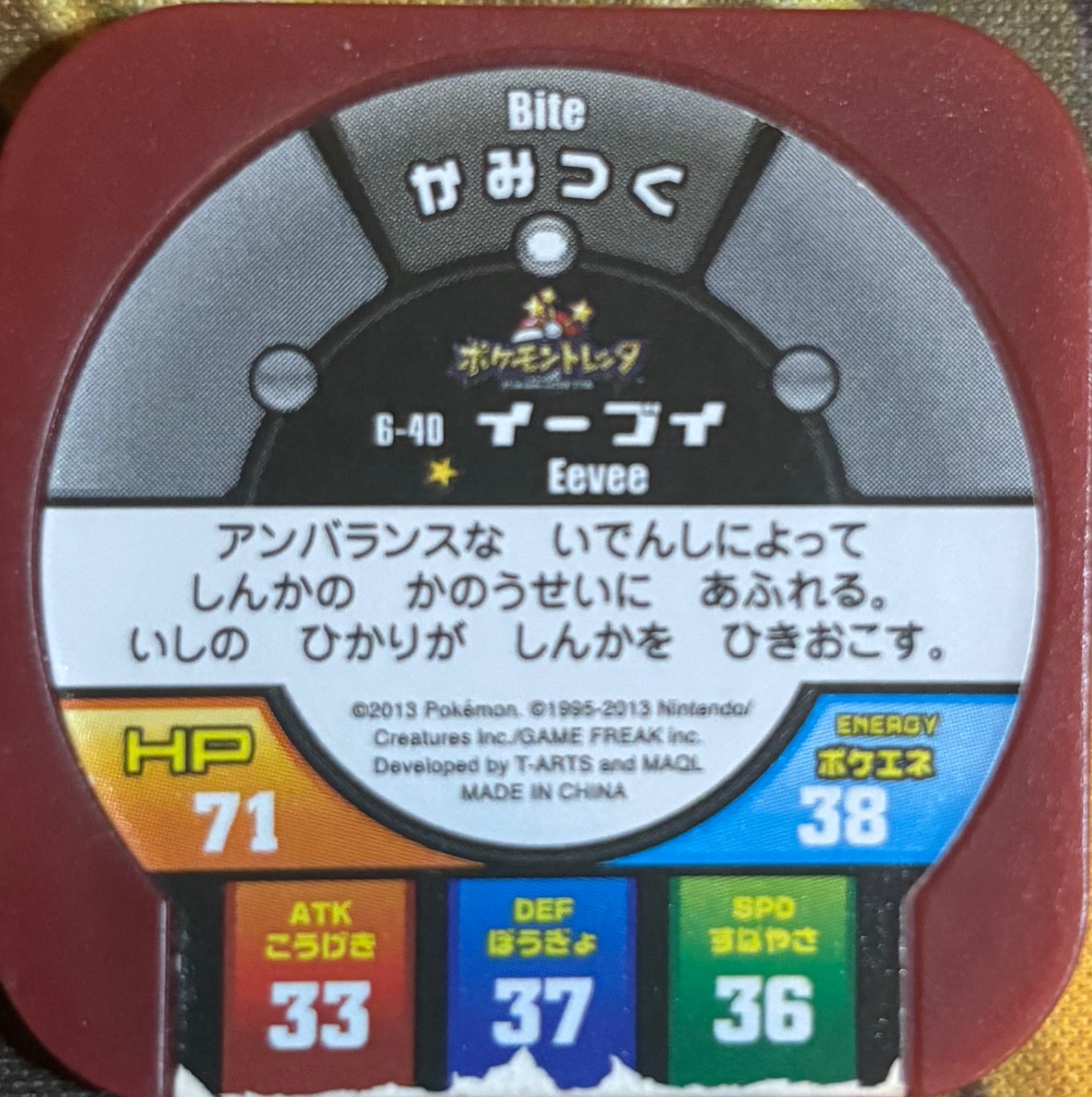 Eevee collectible #6-40, Pokemon Tretta Fes Wave 1 Checklist, back