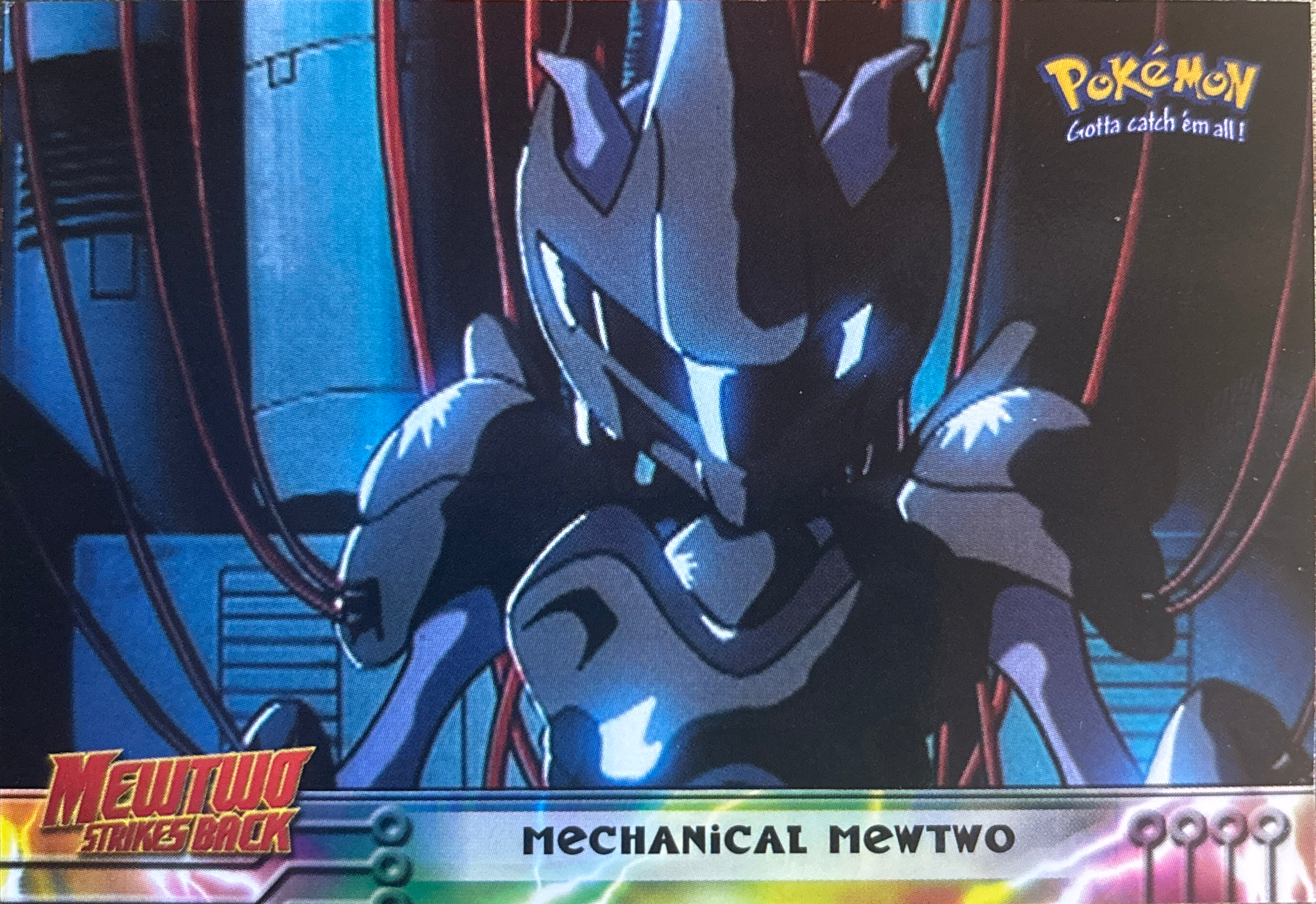 Mechanical Mewtwo card #6, Pokemon Topps First Movie Trading Cards (1999), front