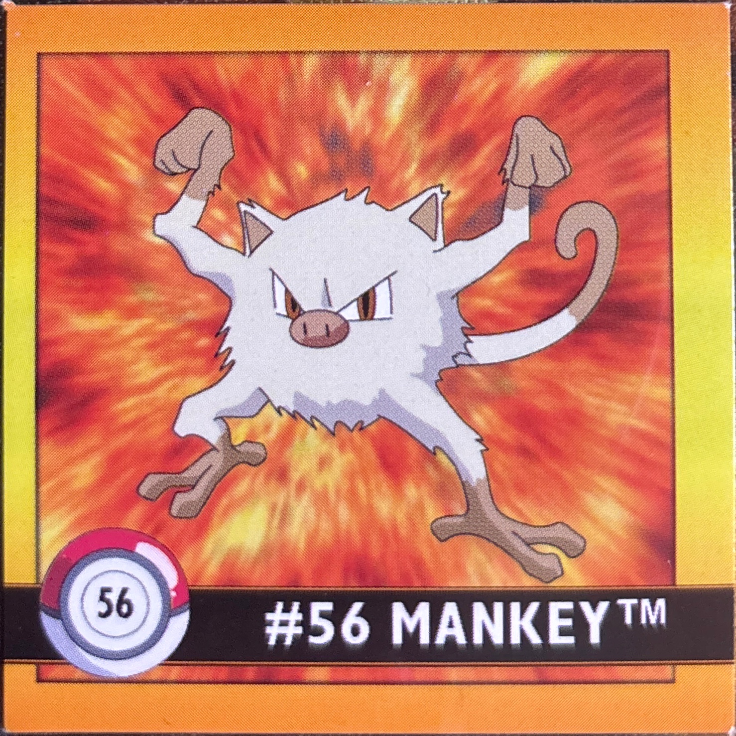 Mankey sticker #56, Artbox (USA) Pokémon Artbox Stickers (1999), front