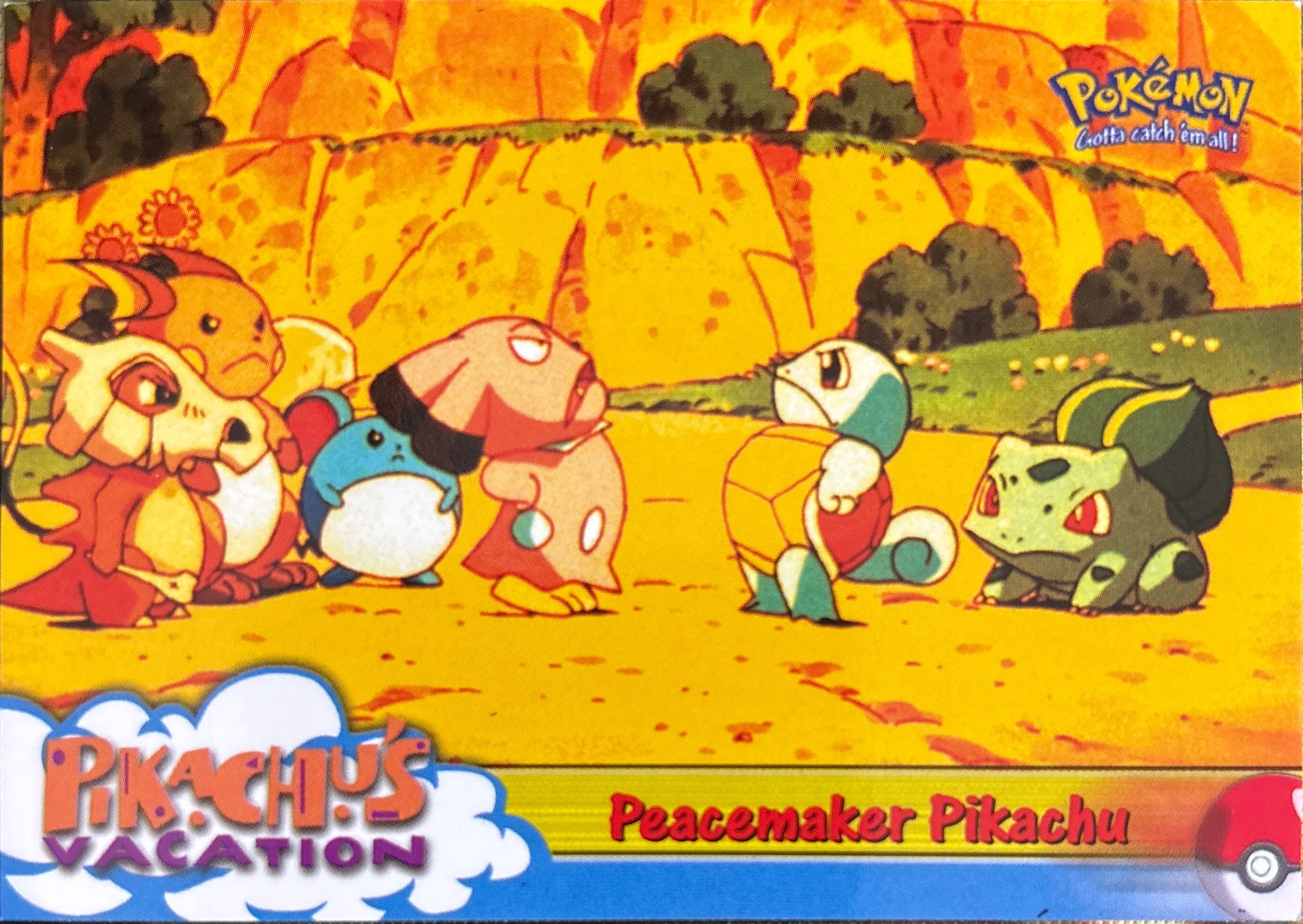Peacemaker Pikachu card #46, Pokemon Topps First Movie Trading Cards (1999), front