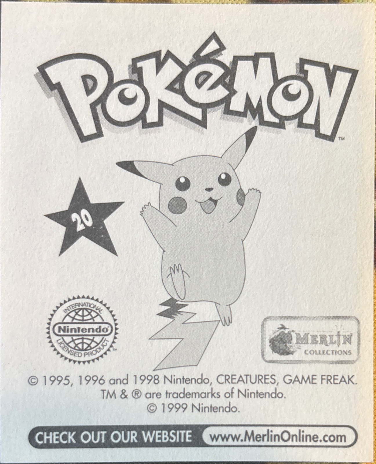 Raticate card #20, Pokémon Merlin Series 1 (1999), back