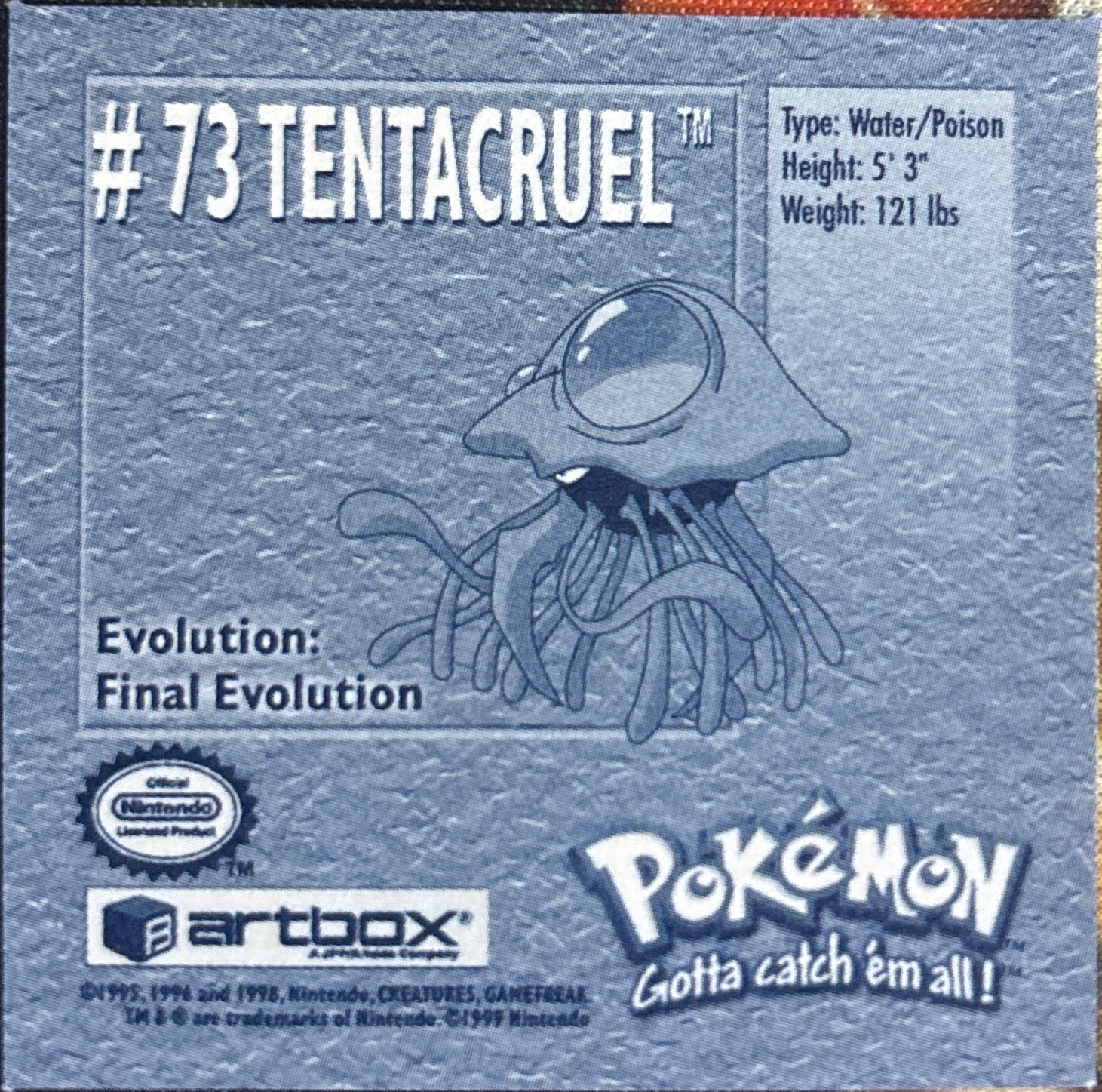 Tentacruel sticker #73, Artbox (USA) Pokémon Artbox Stickers (1999), back