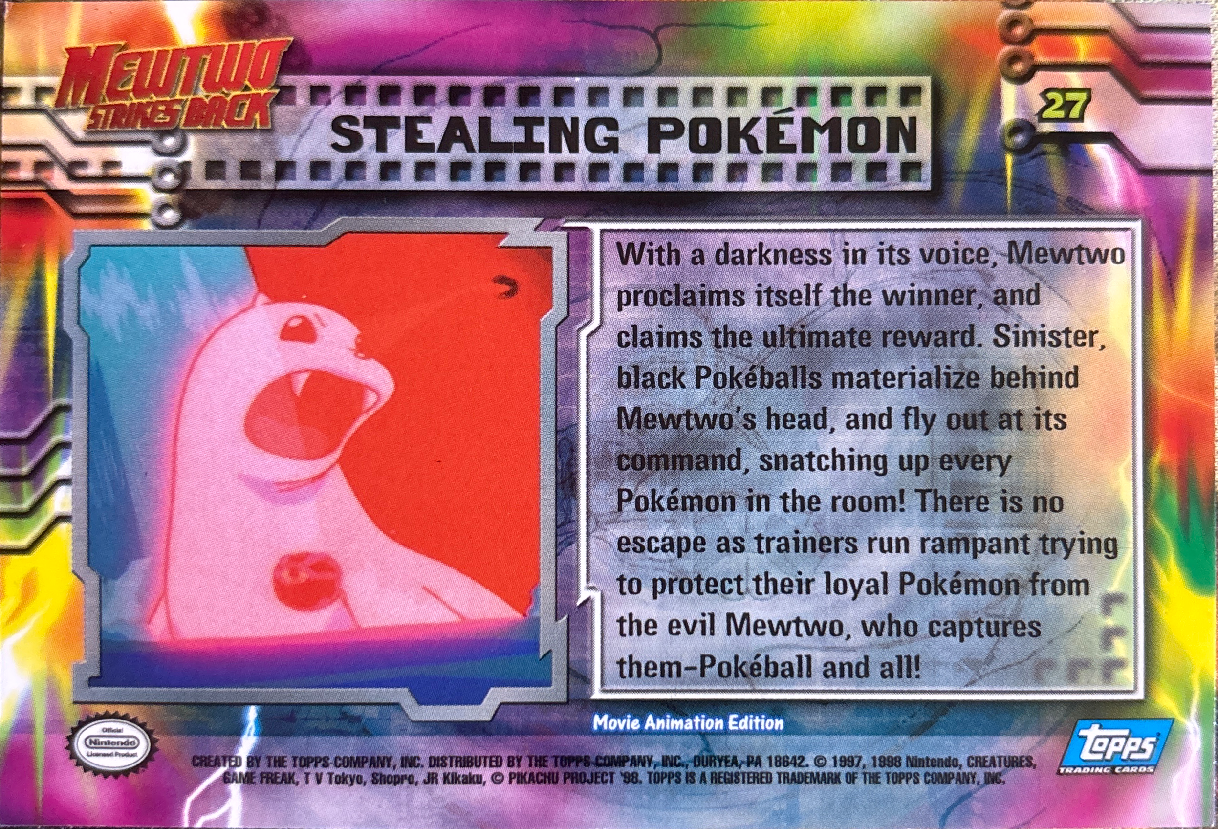 Stealing Pokémon card #27, Pokemon Topps First Movie Trading Cards (1999), back